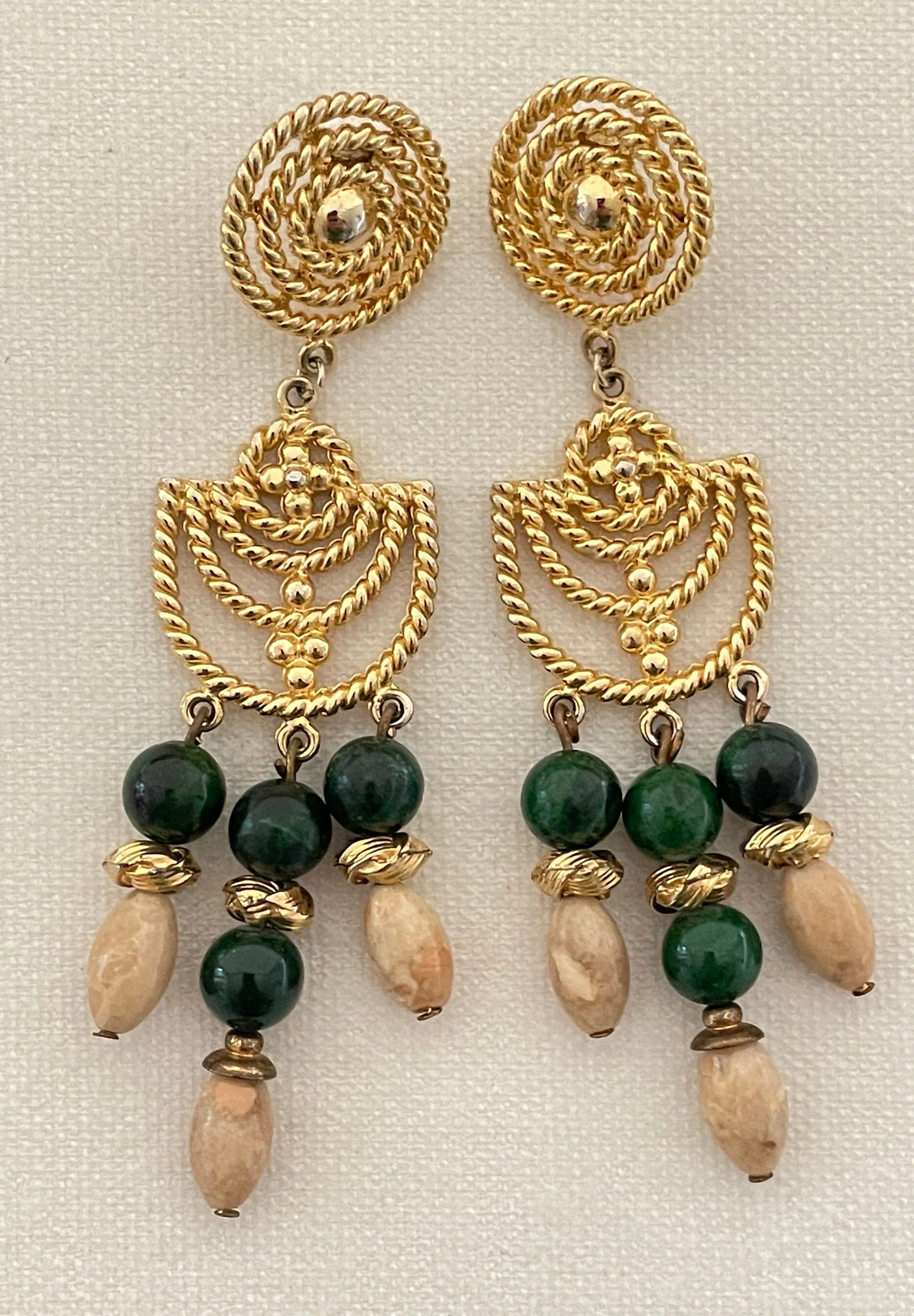 Long Etruscan Chandelier Gold Rope Motif Statement Earrings - Image 2