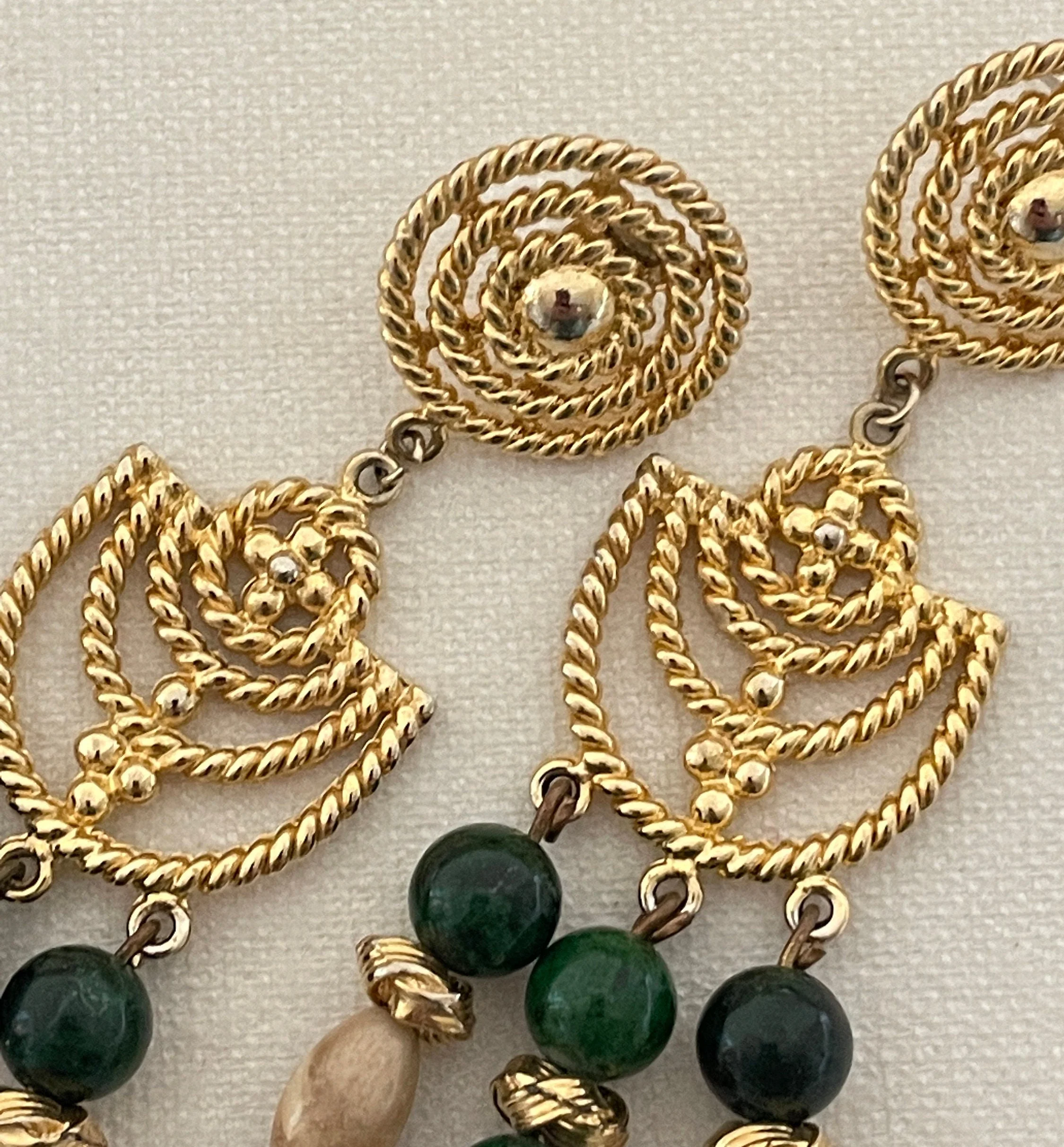 Long Etruscan Chandelier Gold Rope Motif Statement Earrings - Image 4