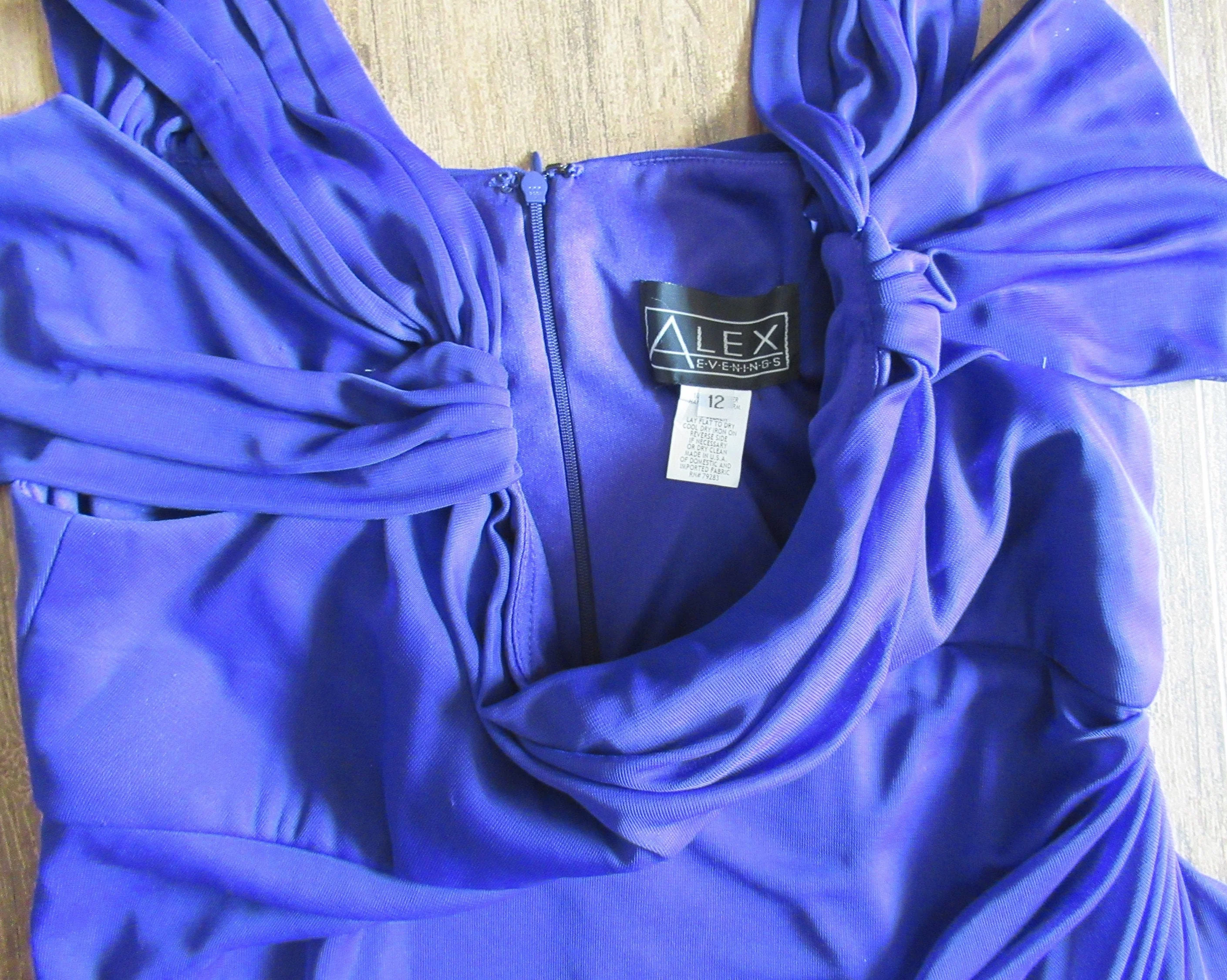 Long Formal Dress Alex Evenings Cold Shoulder Style Purple Washable Polyester Side Slit Lined Scoop Neck Vintage by Alex Evenings - Image 10