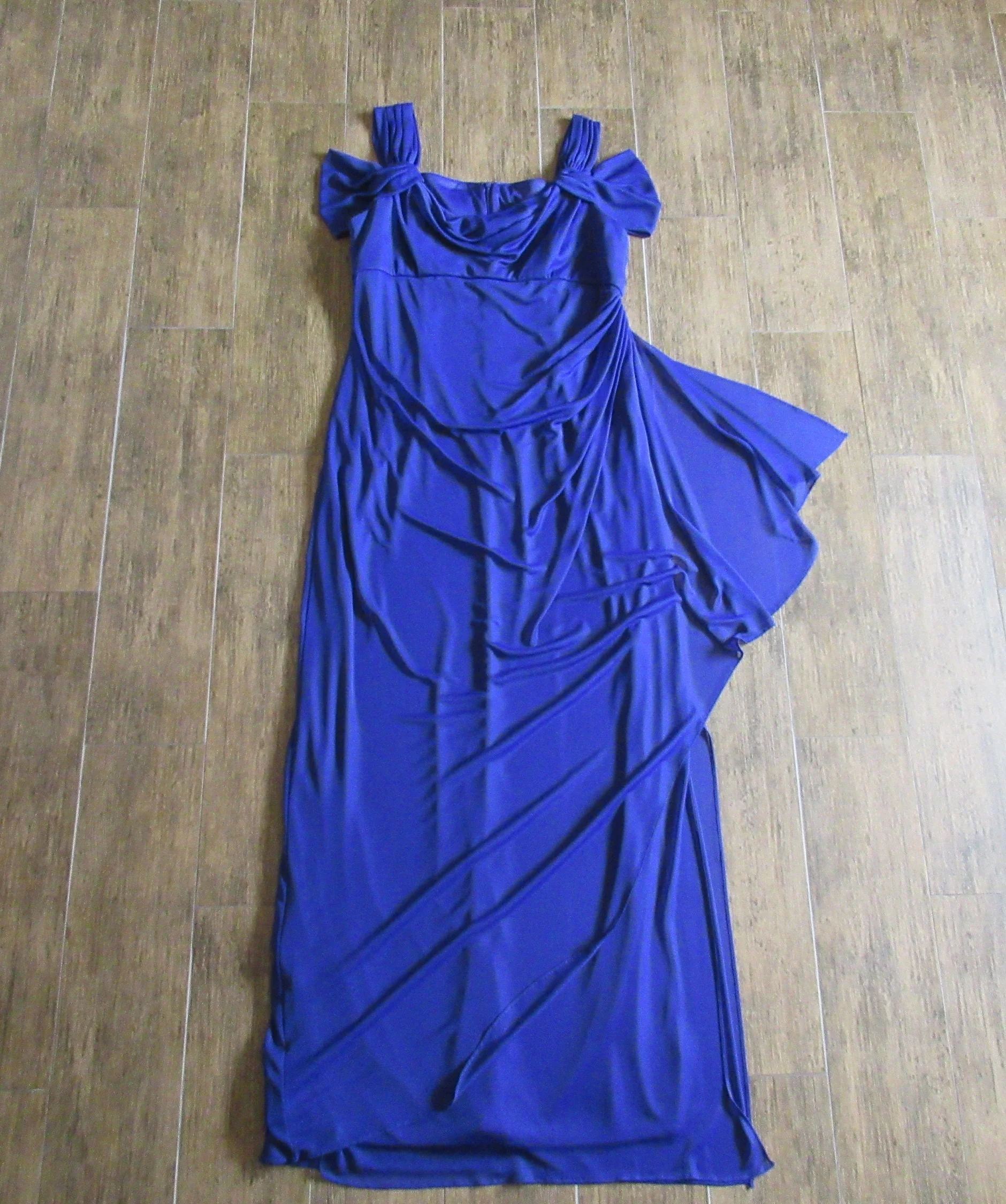 Long Formal Dress Alex Evenings Cold Shoulder Style Purple Washable Polyester Side Slit Lined Scoop Neck Vintage by Alex Evenings - Image 11
