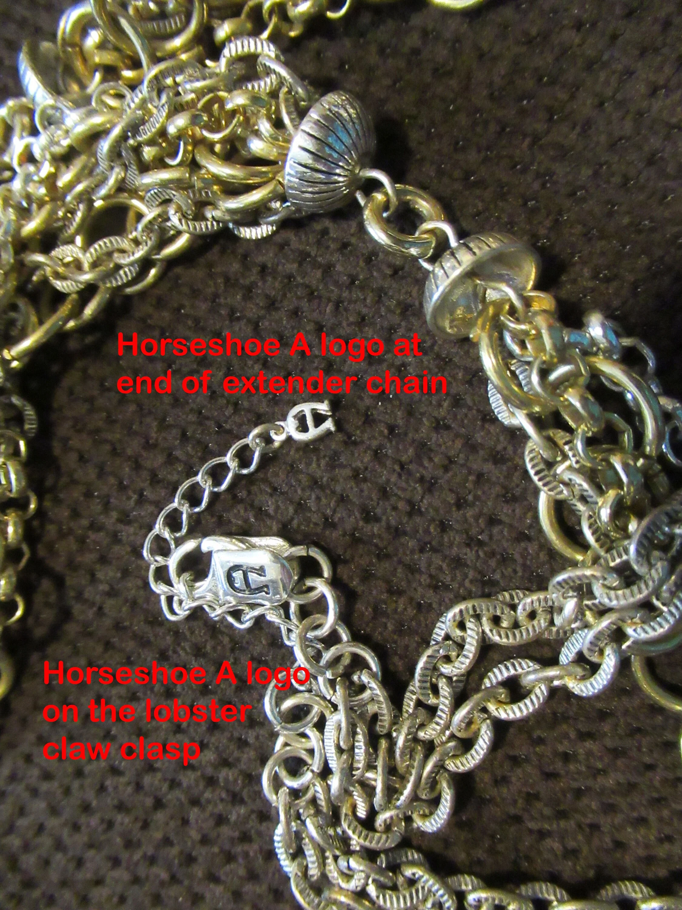 Long Necklace 6 Mixed Gold and Silver Metal Chains 34 To 36. 25 Inches Long Horseshoe a Logo Clasp Vtg Chain Style Chic by Etienne Aigner - Image 3