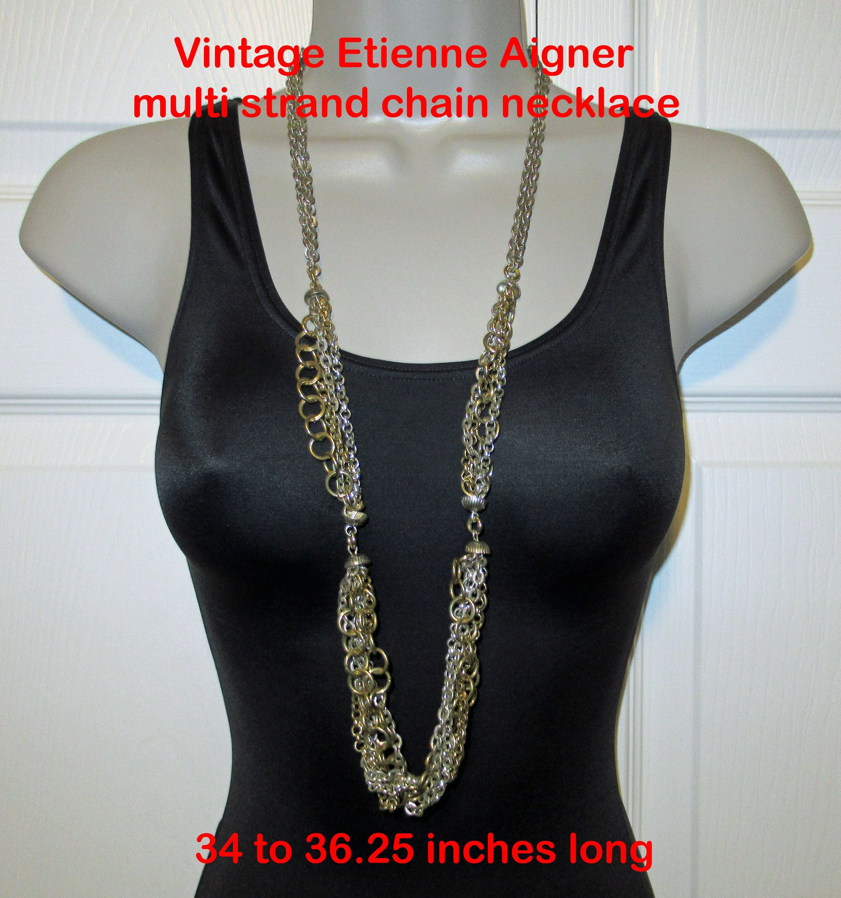 Long Necklace 6 Mixed Gold and Silver Metal Chains 34 To 36. 25 Inches Long Horseshoe a Logo Clasp Vtg Chain Style Chic by Etienne Aigner - Image 5