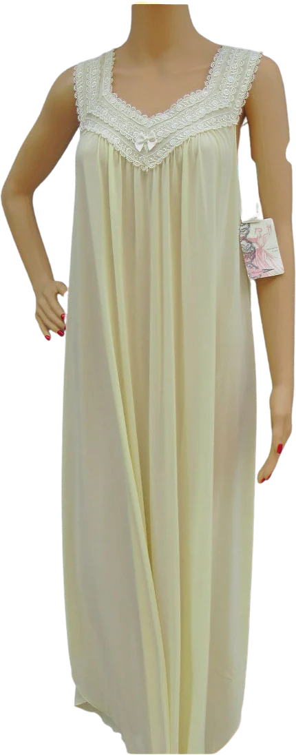 Long Nightgown Shadowline Figure Friendly Fit Sunlite Yellow Nylon S Lace Yoke Trim Vintage by Shadowline