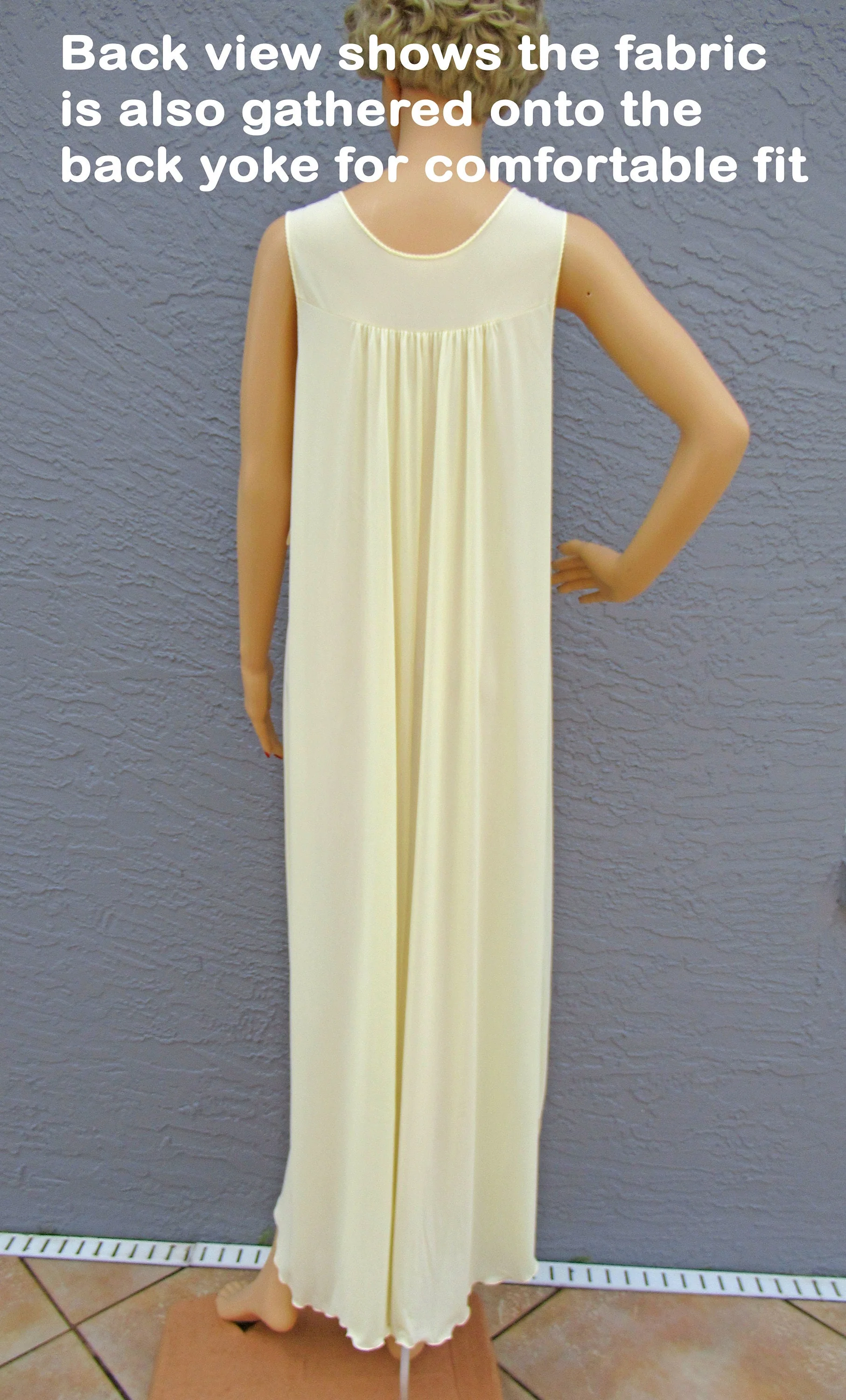 Long Nightgown Shadowline Figure Friendly Fit Sunlite Yellow Nylon S Lace Yoke Trim Vintage by Shadowline - Image 3