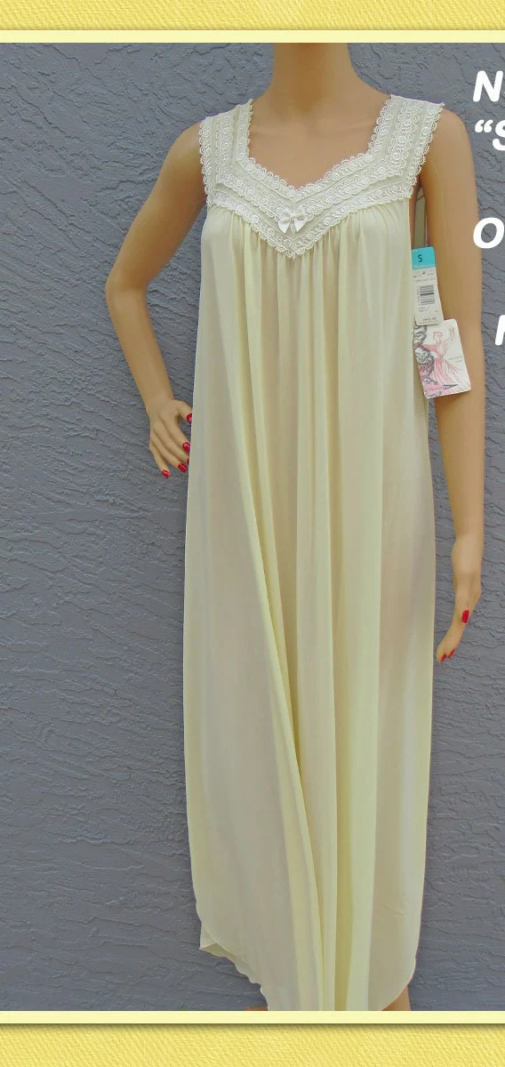 Long Nightgown Shadowline Figure Friendly Fit Sunlite Yellow Nylon S Lace Yoke Trim Vintage by Shadowline - Image 4