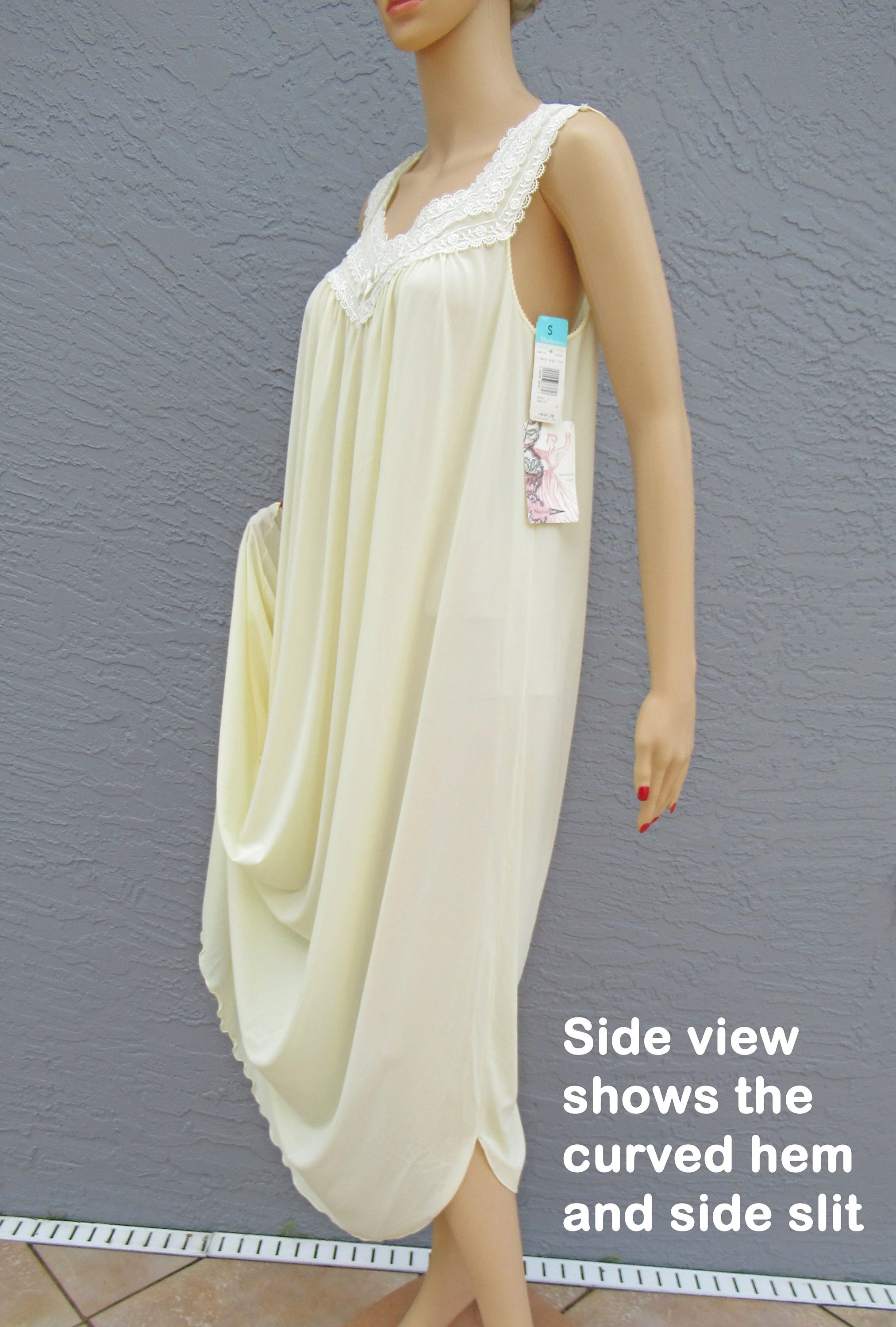 Long Nightgown Shadowline Figure Friendly Fit Sunlite Yellow Nylon S Lace Yoke Trim Vintage by Shadowline - Image 6