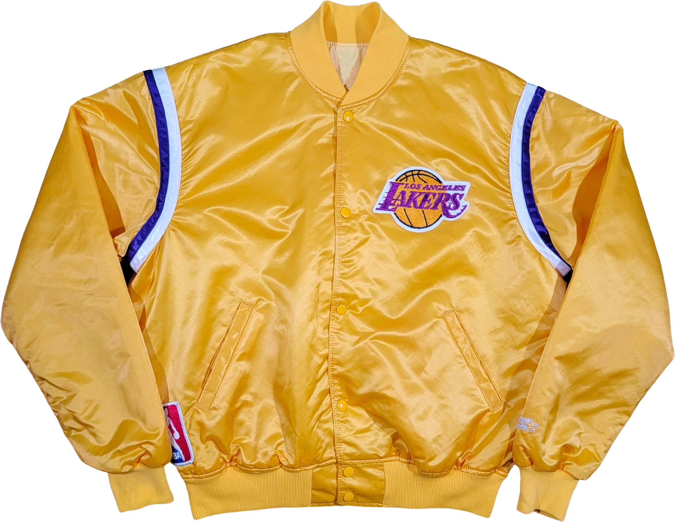 Los Angeles Lakers Vintage 80s Starter Satin Bomber Jacket Yellow Nba Basketball Coat Size Men's Xl by Starter