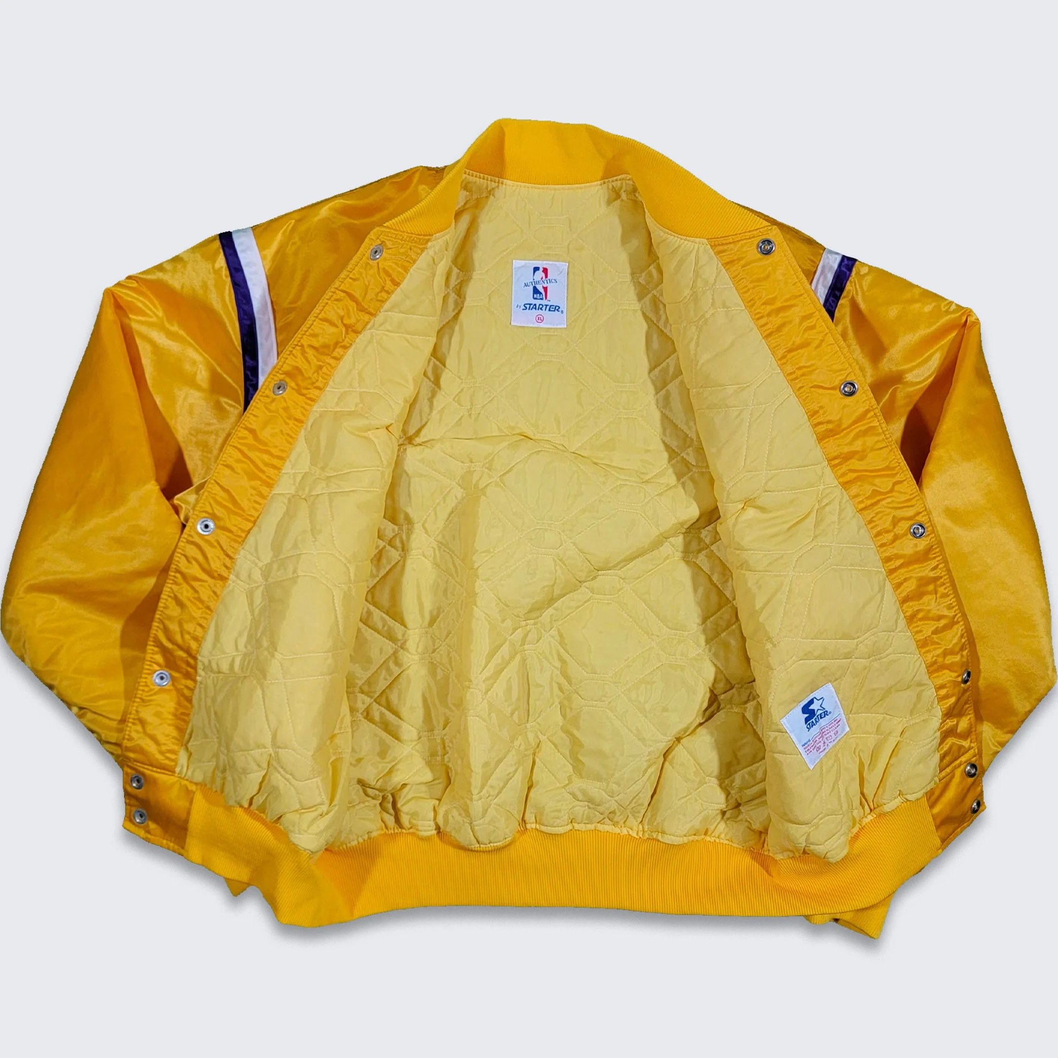 Los Angeles Lakers Vintage 80s Starter Satin Bomber Jacket Yellow Nba Basketball Coat Size Men's Xl by Starter - Image 3