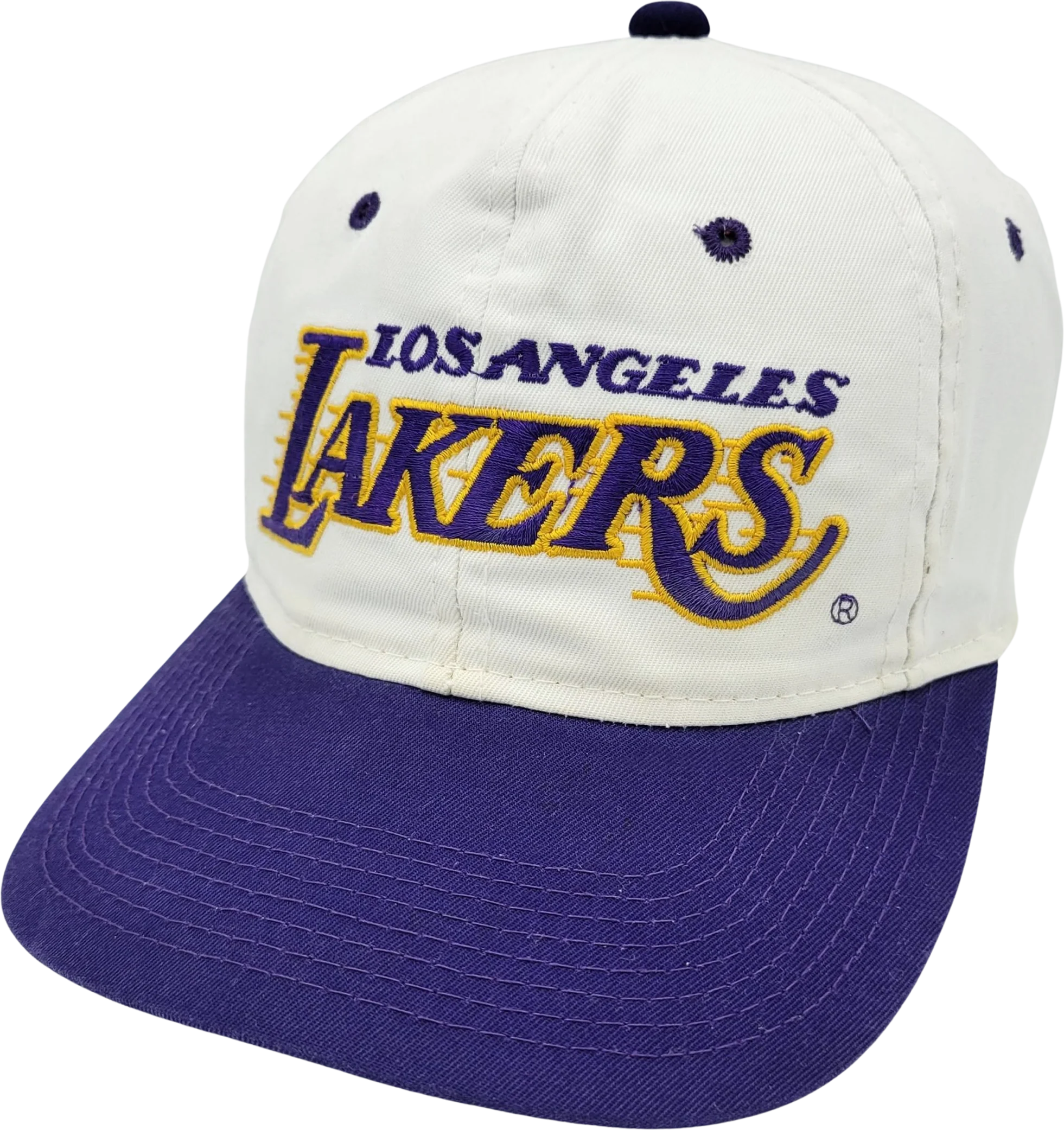 Los Angeles Lakers Vintage 90s Sports Specialties Snapback Hat Nba Basketball White Purple Script Motion Baseball Cap by Sports Specialties