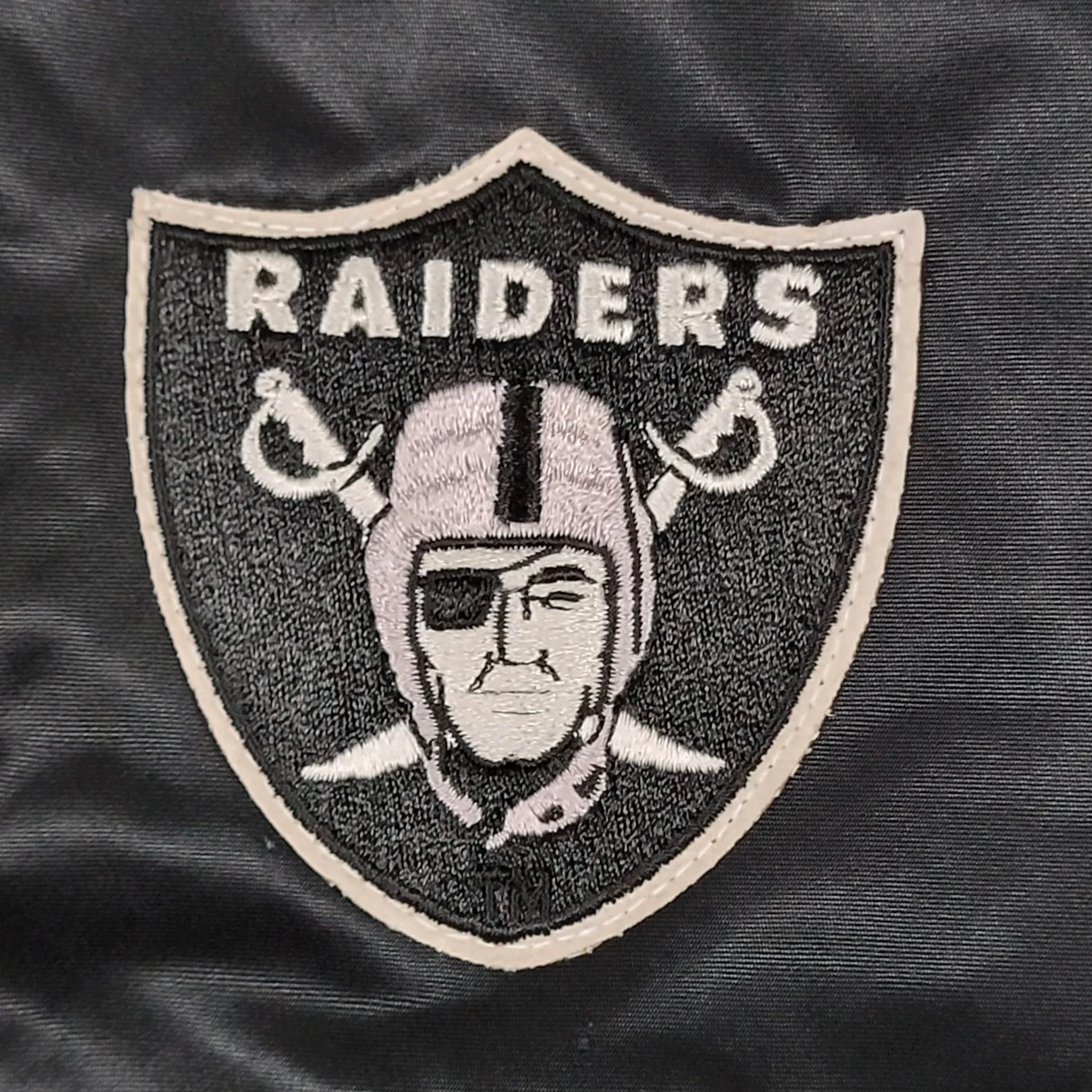 Los Angeles Raiders Vintage 80s Chalk Line Satin Bomber Jacket Nfl Football Black and Silver Coat Size Large by Chalk Line - Image 4