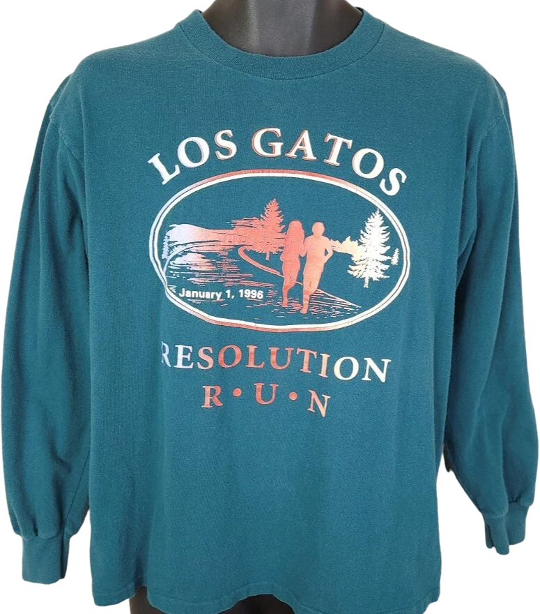 Los Gatos Resolution Run T-Shirt Vintage 90s 5 Mile Race Made In Usa Mens Size Medium