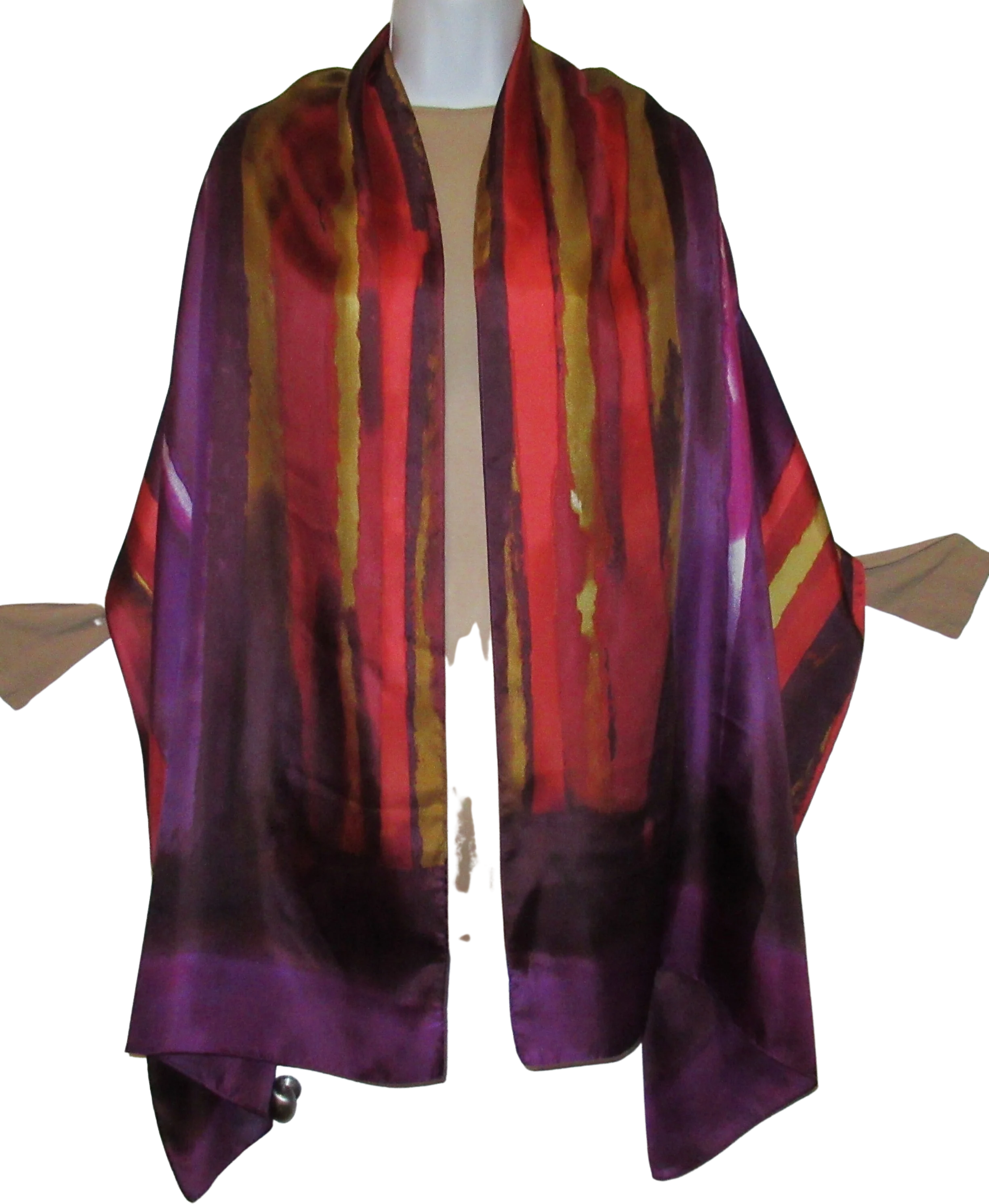 Lot of 2 Oblong Scarves 1st 70 by 24 Abstract Stripe, 2nd 68 by 24 Colorblock, Use Each As Wrap/scarf, Bonus Scarf Donuts, Colorful Vtg