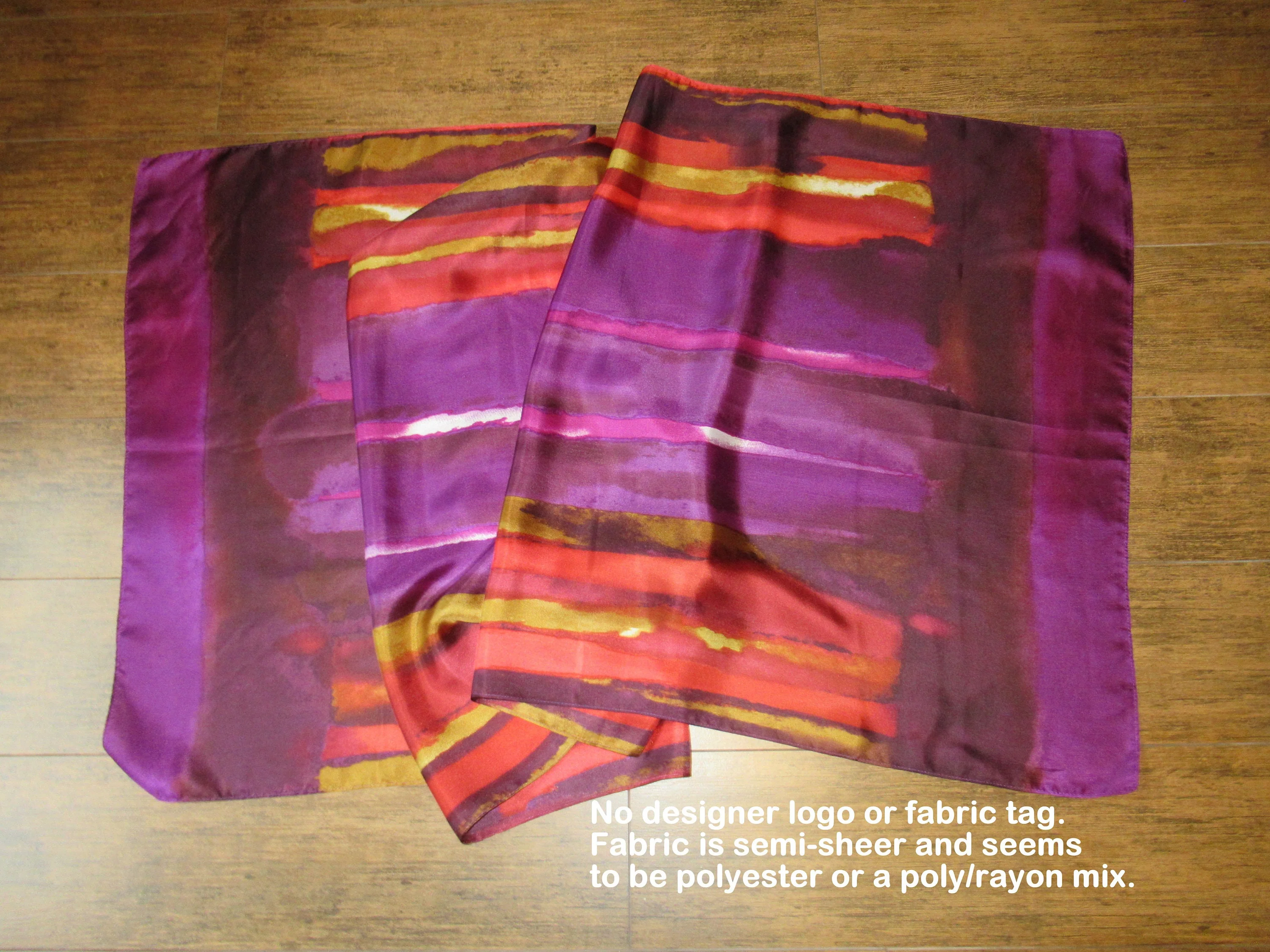 Lot of 2 Oblong Scarves 1st 70 by 24 Abstract Stripe, 2nd 68 by 24 Colorblock, Use Each As Wrap/scarf, Bonus Scarf Donuts, Colorful Vtg - Image 3