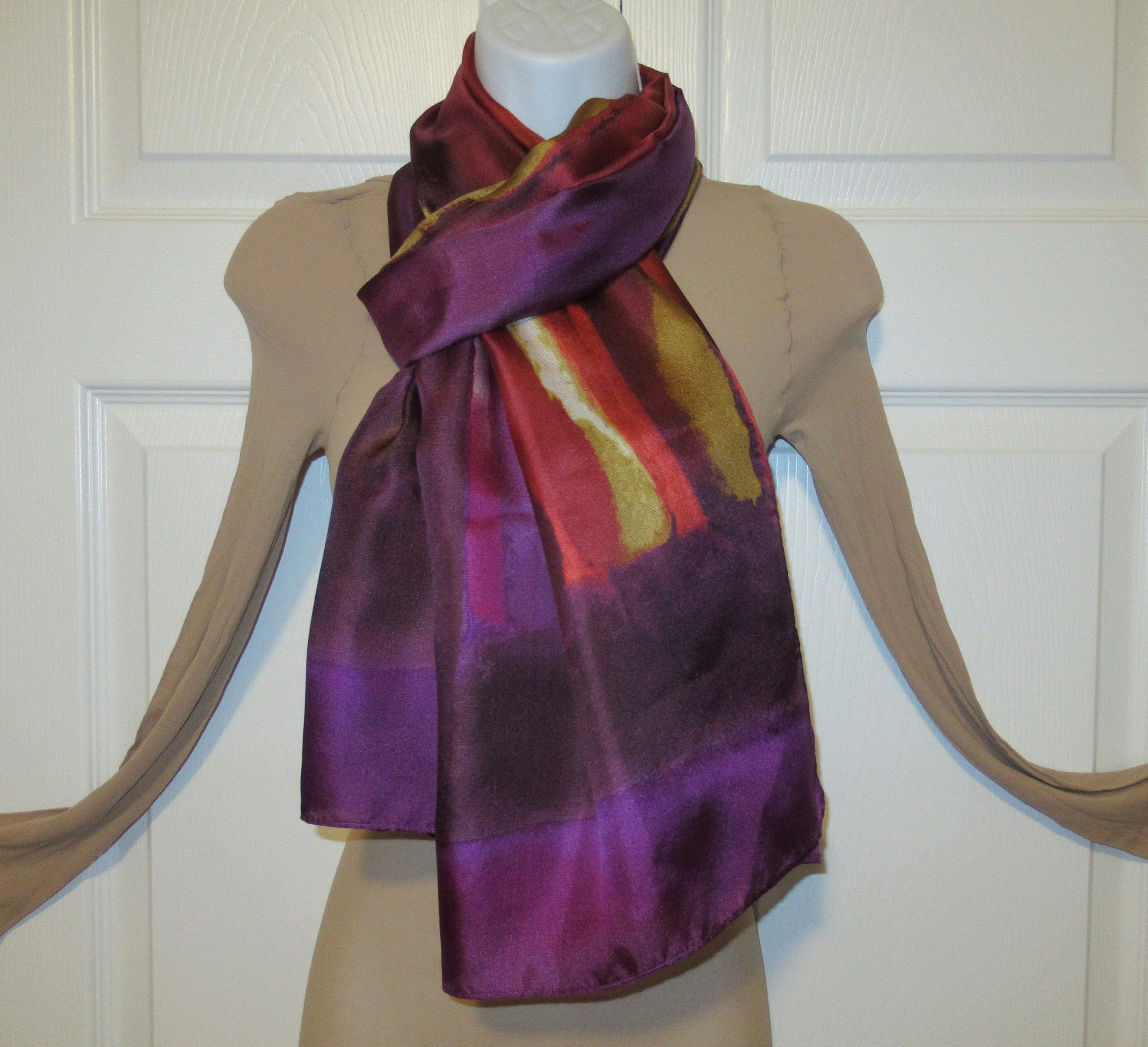 Lot of 2 Oblong Scarves 1st 70 by 24 Abstract Stripe, 2nd 68 by 24 Colorblock, Use Each As Wrap/scarf, Bonus Scarf Donuts, Colorful Vtg - Image 4