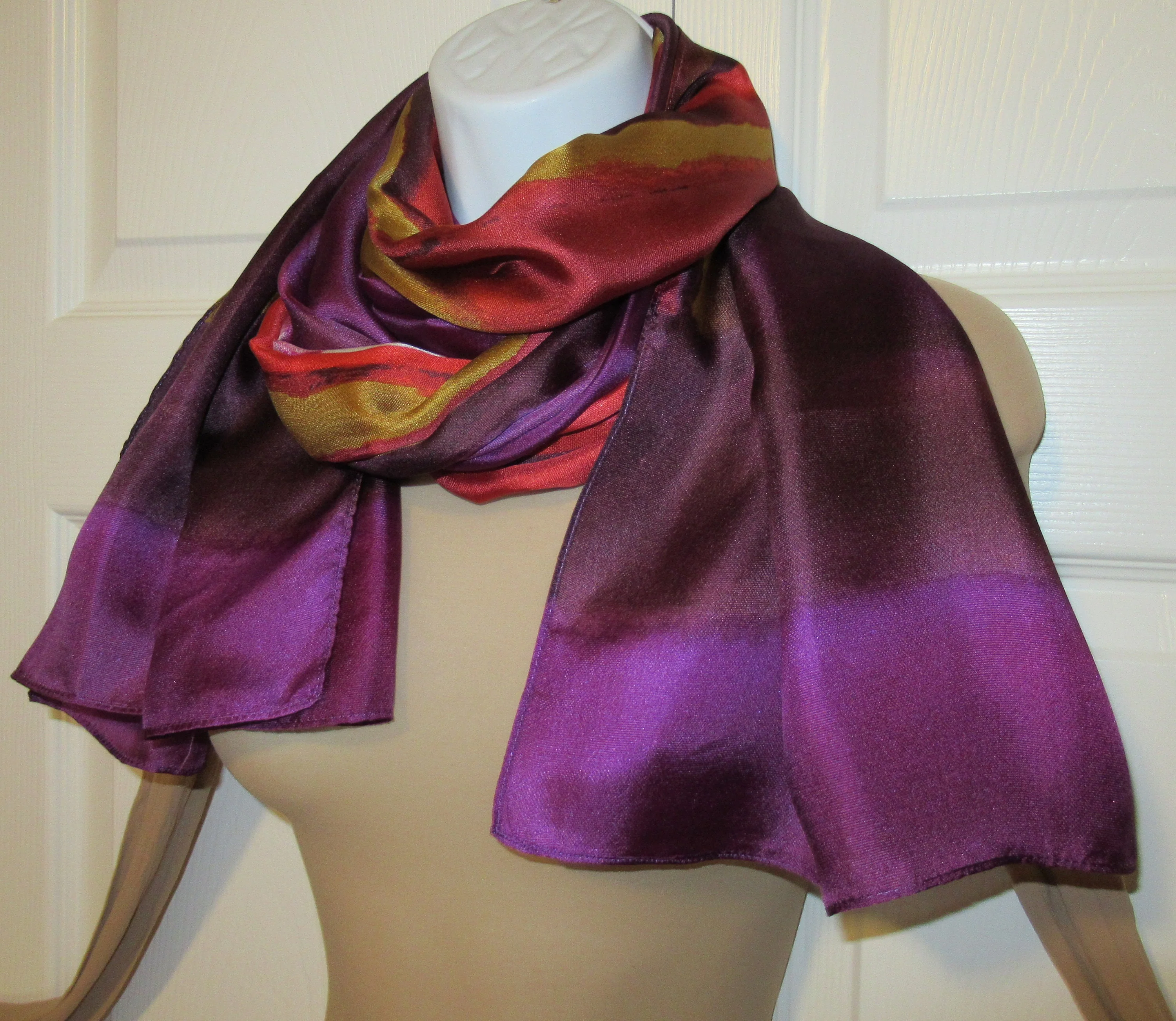 Lot of 2 Oblong Scarves 1st 70 by 24 Abstract Stripe, 2nd 68 by 24 Colorblock, Use Each As Wrap/scarf, Bonus Scarf Donuts, Colorful Vtg - Image 5
