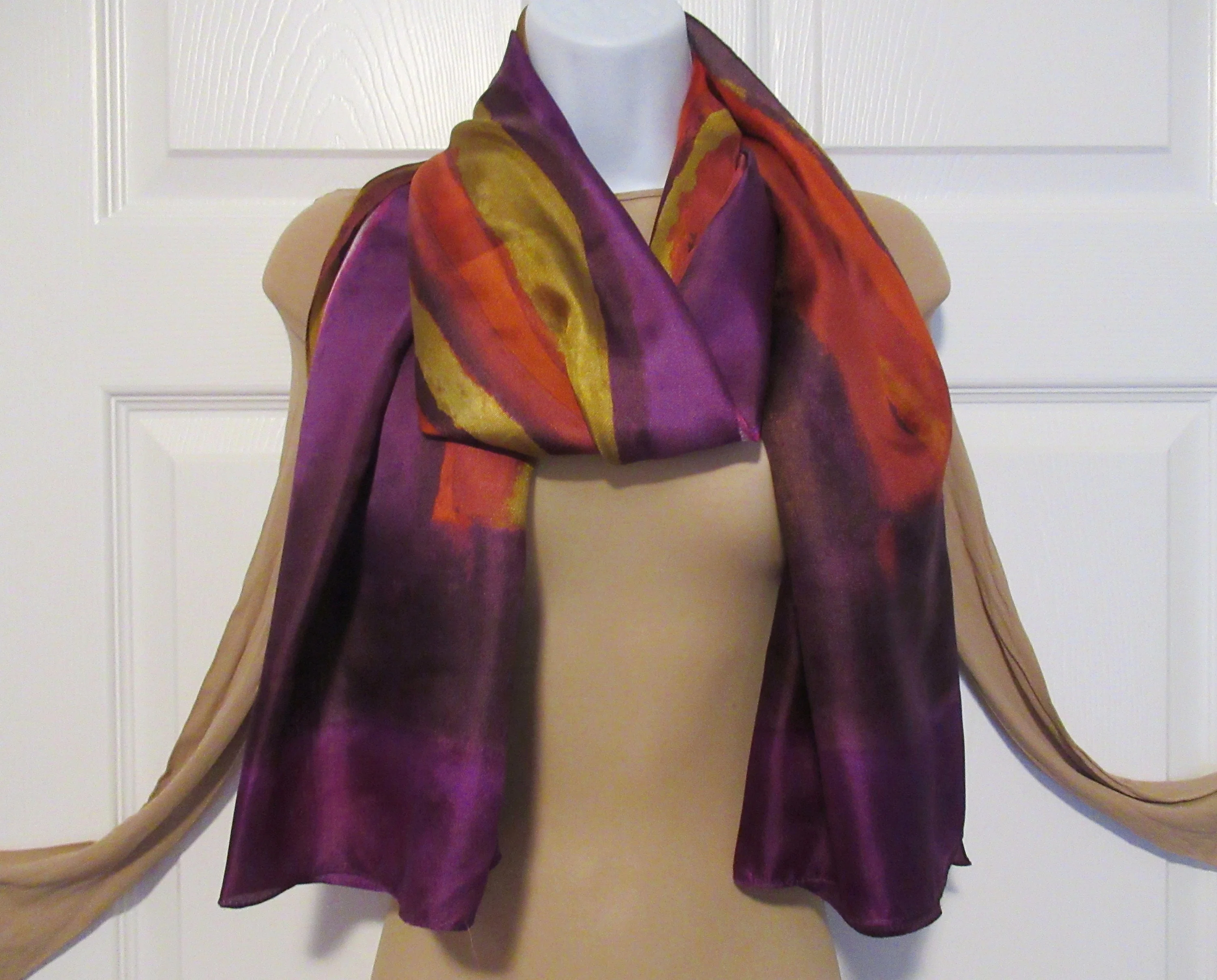 Lot of 2 Oblong Scarves 1st 70 by 24 Abstract Stripe, 2nd 68 by 24 Colorblock, Use Each As Wrap/scarf, Bonus Scarf Donuts, Colorful Vtg - Image 6