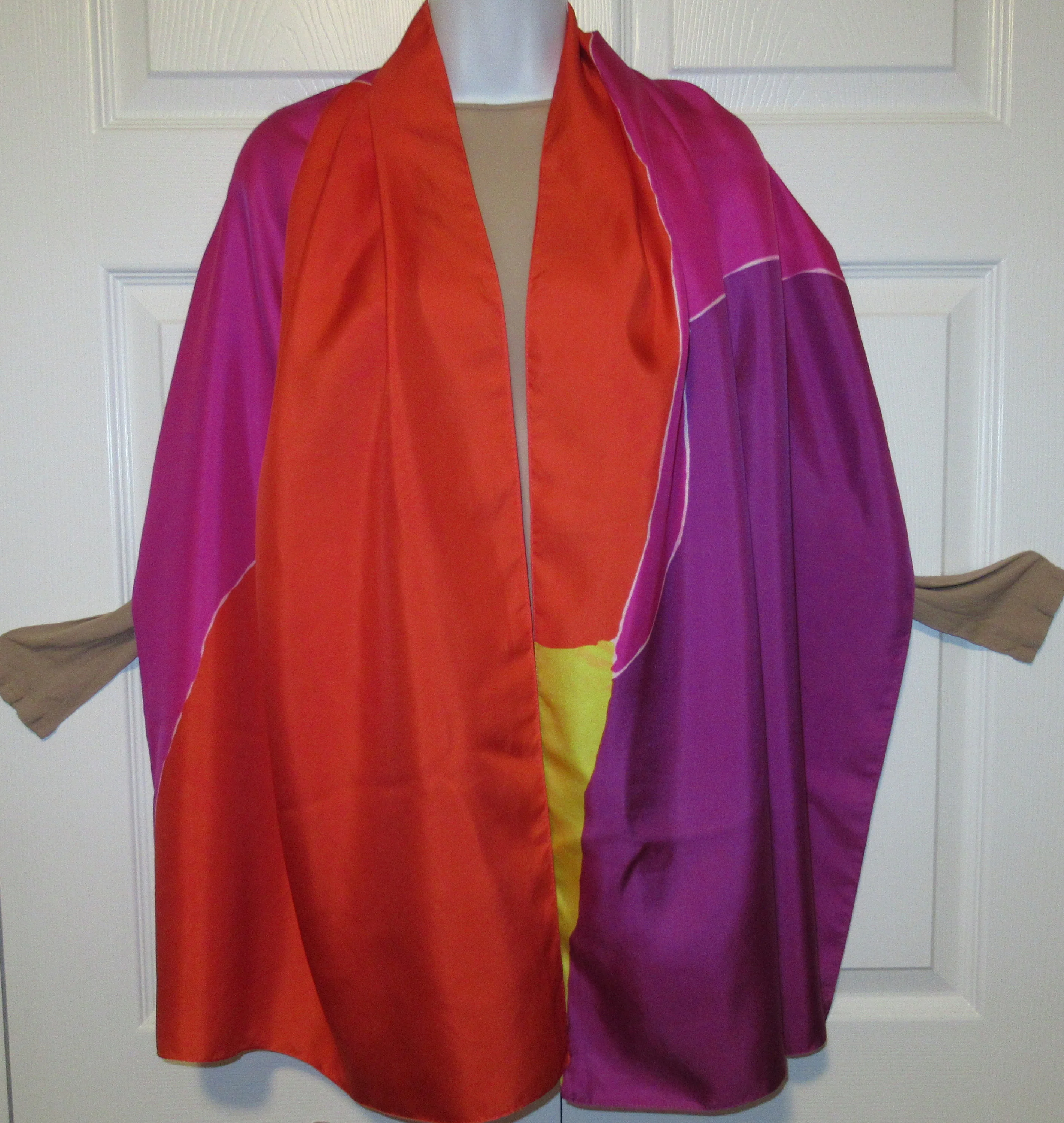 Lot of 2 Oblong Scarves 1st 70 by 24 Abstract Stripe, 2nd 68 by 24 Colorblock, Use Each As Wrap/scarf, Bonus Scarf Donuts, Colorful Vtg - Image 7