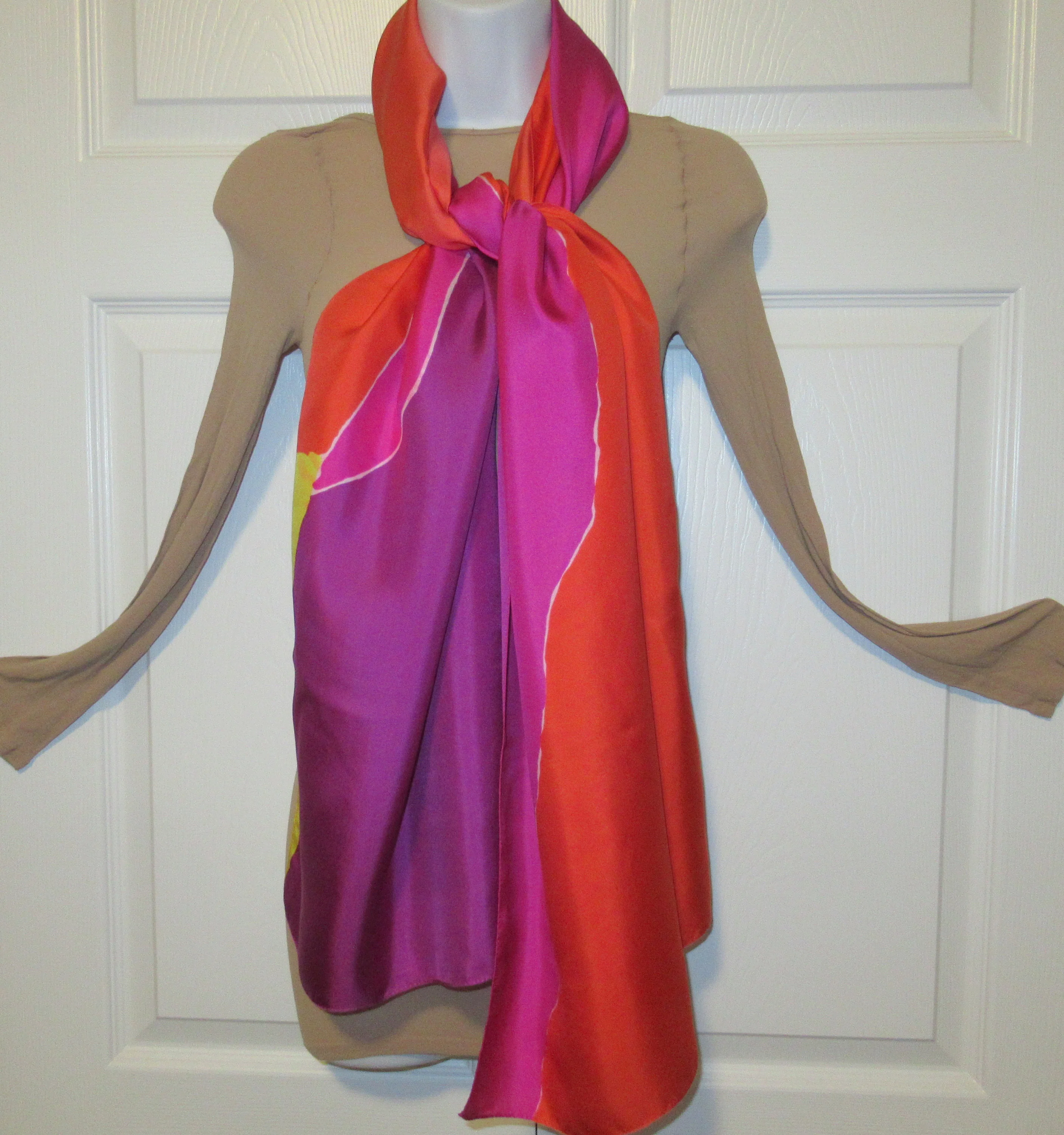 Lot of 2 Oblong Scarves 1st 70 by 24 Abstract Stripe, 2nd 68 by 24 Colorblock, Use Each As Wrap/scarf, Bonus Scarf Donuts, Colorful Vtg - Image 8