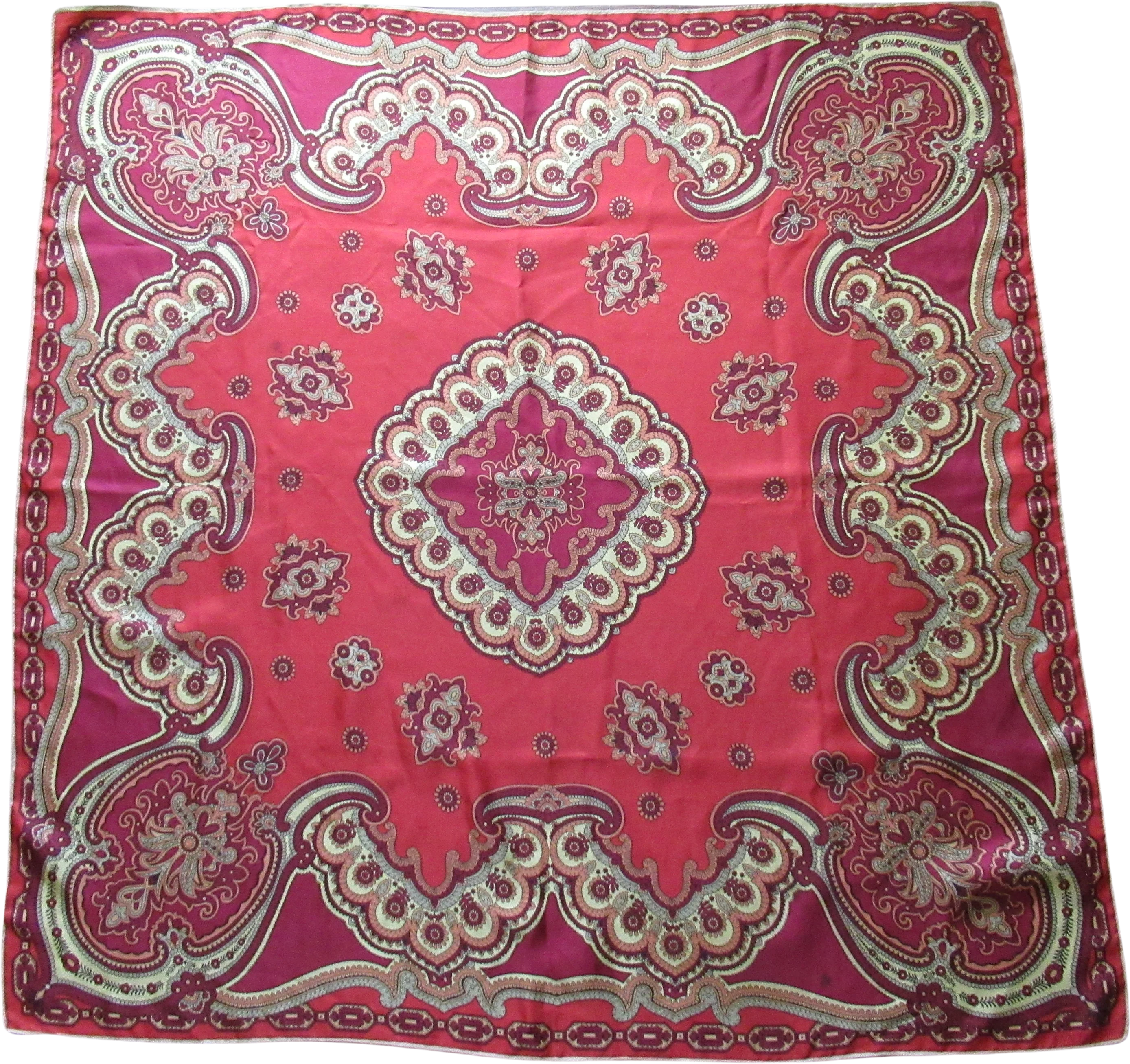 Lot of 2 Square Scarves Both with Rolled Hemmed Edge 1 Ann Taylor Red Paisley 1 Symphony Black and White Polka Dot with Lined Border Vtg