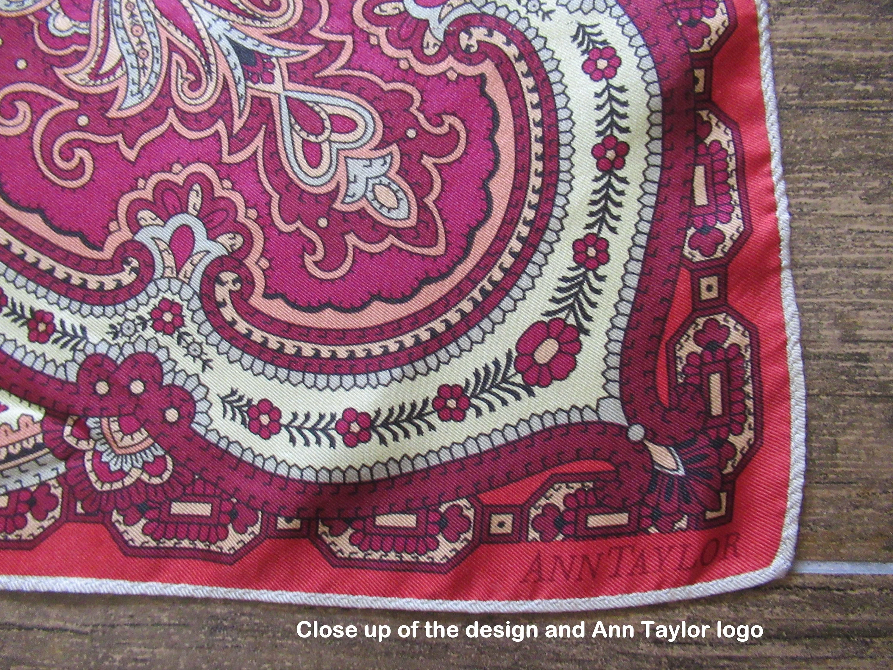 Lot of 2 Square Scarves Both with Rolled Hemmed Edge 1 Ann Taylor Red Paisley 1 Symphony Black and White Polka Dot with Lined Border Vtg - Image 4