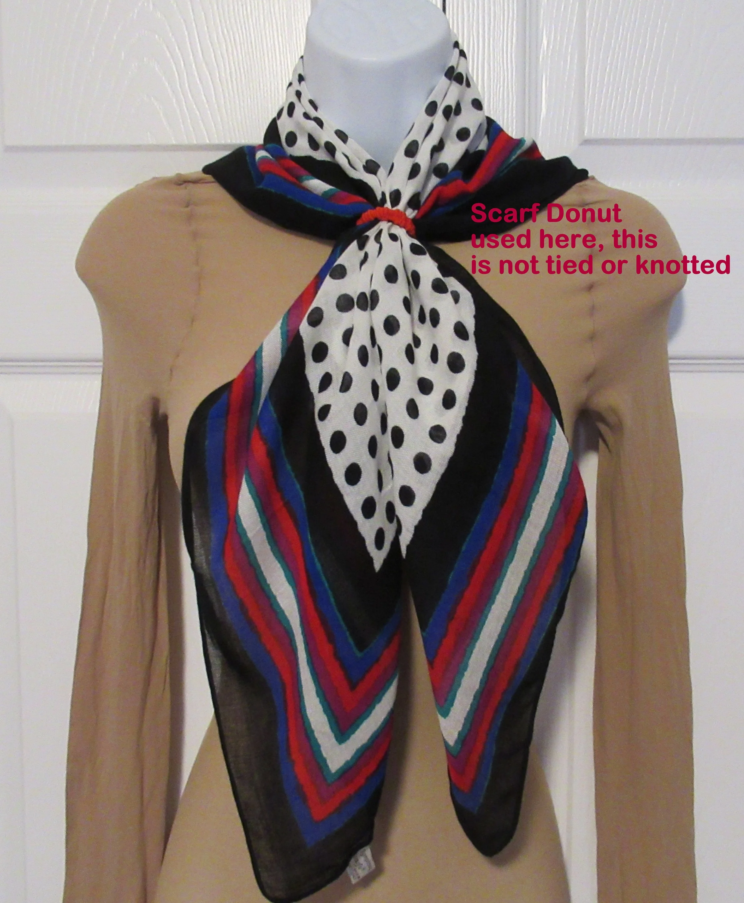 Lot of 2 Square Scarves Both with Rolled Hemmed Edge 1 Ann Taylor Red Paisley 1 Symphony Black and White Polka Dot with Lined Border Vtg - Image 8
