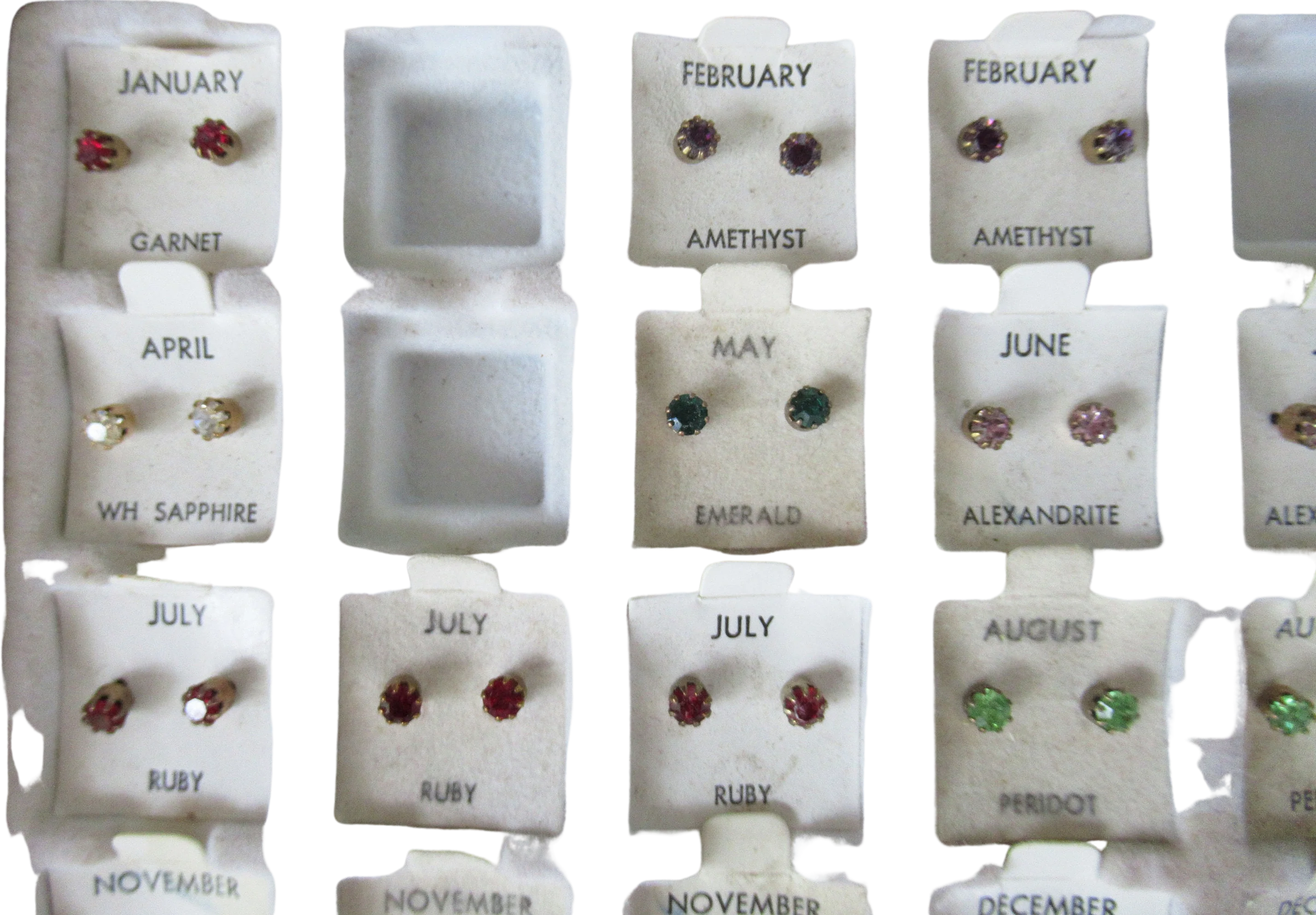 Lot of 29 Stud Earrings On Cards Unworn Birthday Month Crystal Faux Gem Pierced Original Cards Useful for Party Gifts and Booth/fair Sale