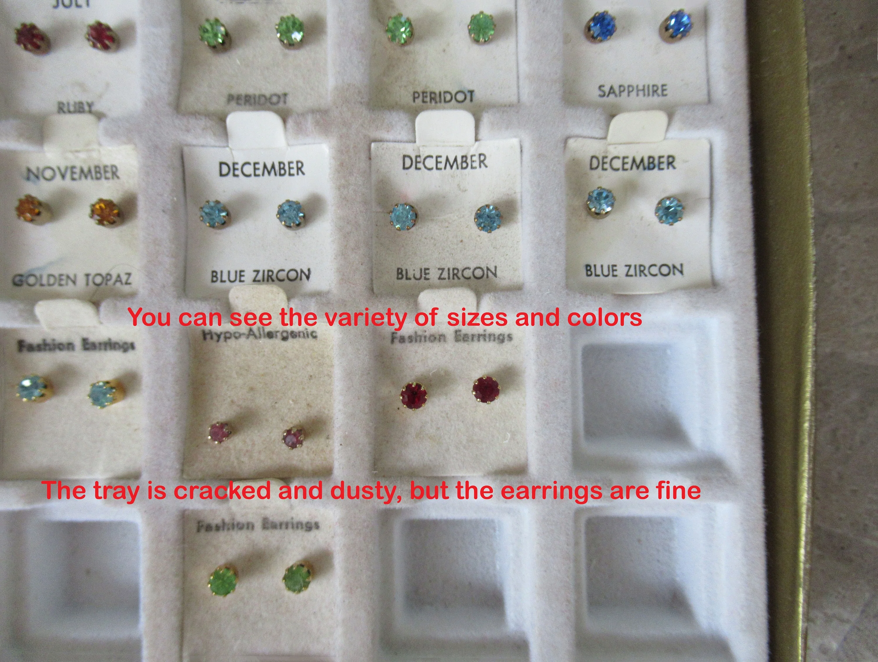 Lot of 29 Stud Earrings On Cards Unworn Birthday Month Crystal Faux Gem Pierced Original Cards Useful for Party Gifts and Booth/fair Sale - Image 3