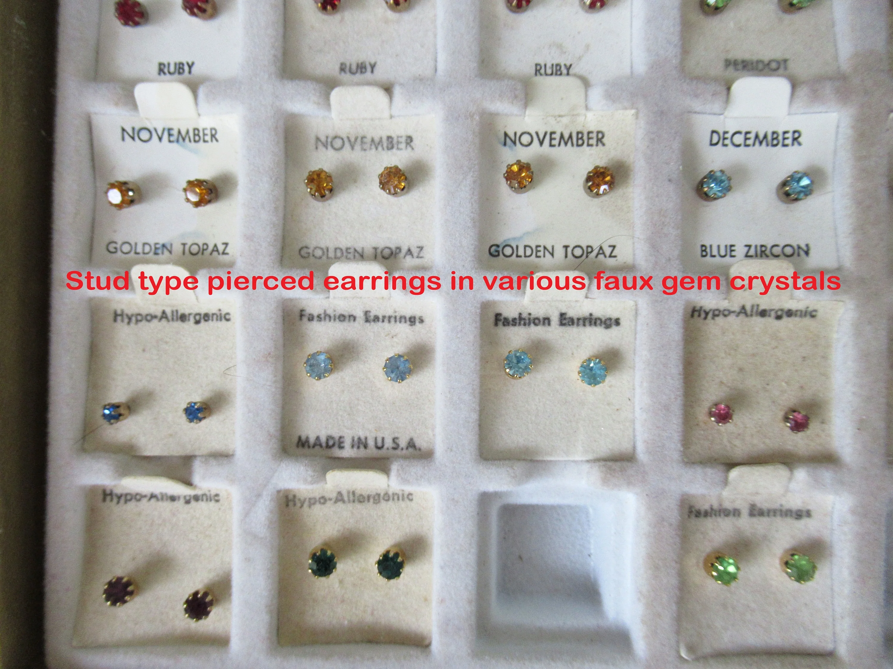 Lot of 29 Stud Earrings On Cards Unworn Birthday Month Crystal Faux Gem Pierced Original Cards Useful for Party Gifts and Booth/fair Sale - Image 4