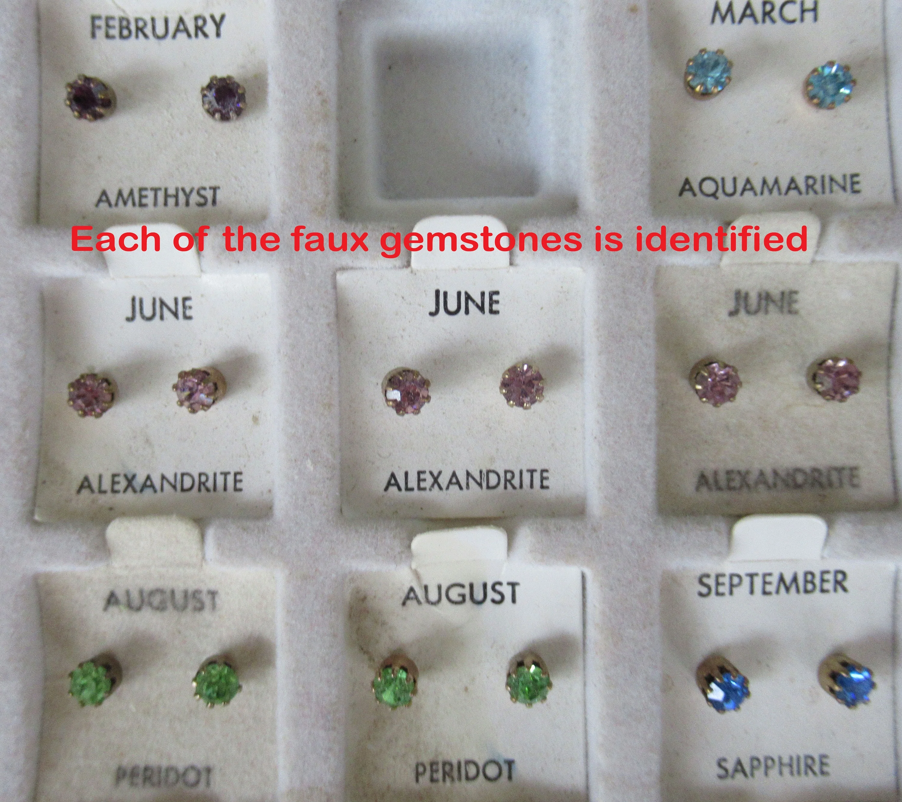 Lot of 29 Stud Earrings On Cards Unworn Birthday Month Crystal Faux Gem Pierced Original Cards Useful for Party Gifts and Booth/fair Sale - Image 6