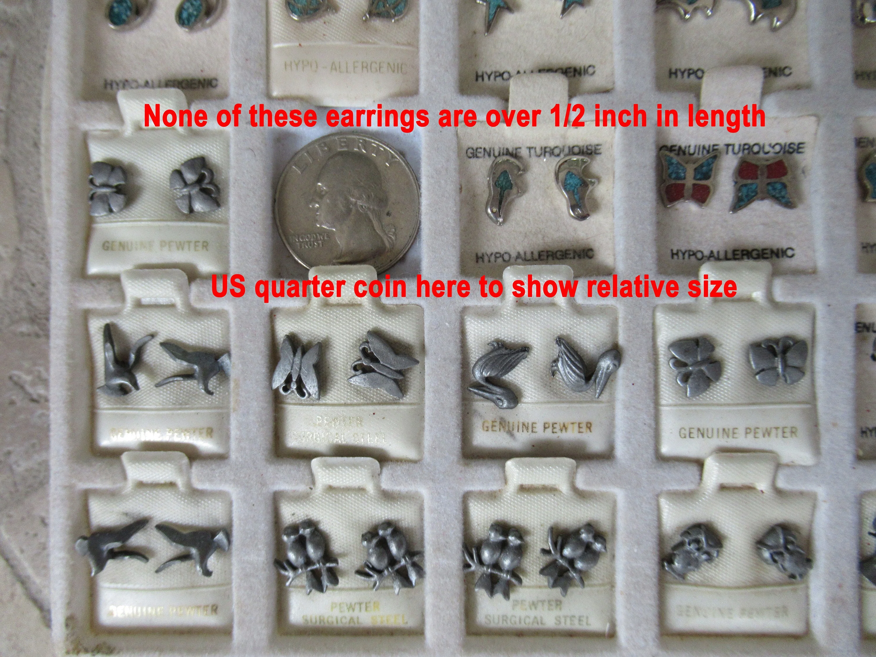 Lot of 39 Hypoallergenic Pierced Earrings Unworn Turquoise and Pewter Small Size Original Card 29 Turquoise 10 Pewter for Party Gifts - Image 7