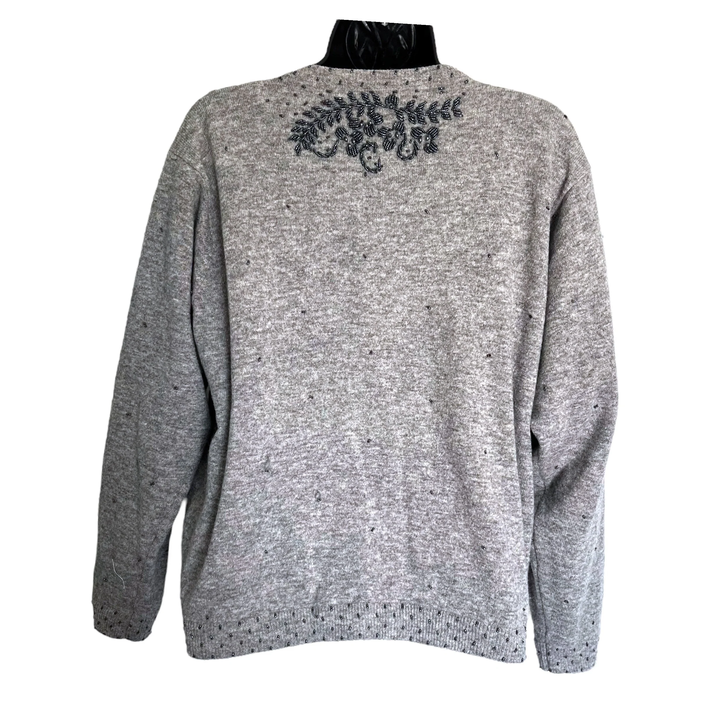 Lovely Vintage Beaded Cardigan Sweater 50s 60s Gray Charcoal Pearl Pinup Girl Rockabilly - Image 3