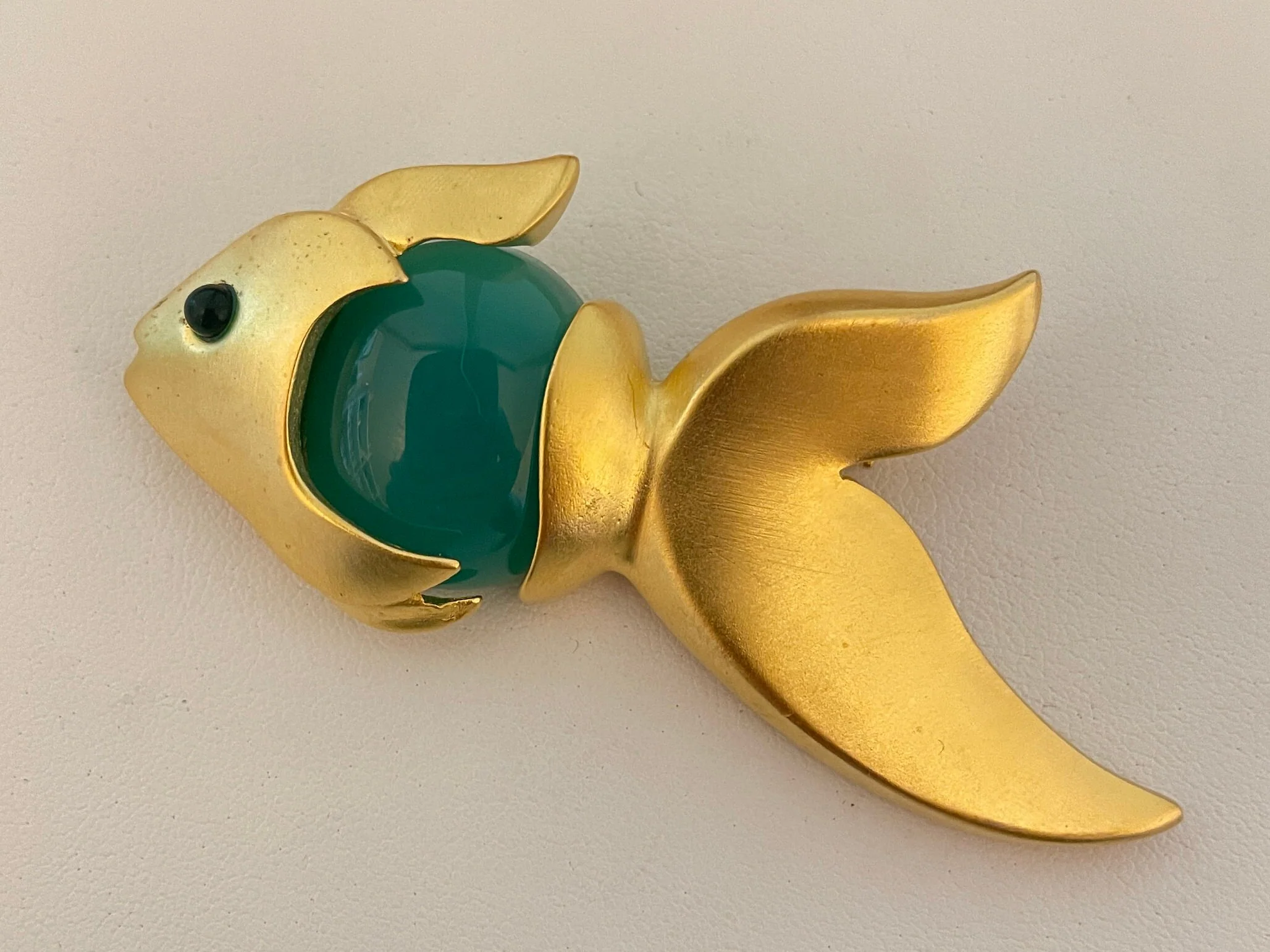 Lucite Jelly Belly Givenchy Faux Jade Cabochon Vintage Brooch Satin Gold by Givenchy - Image 4