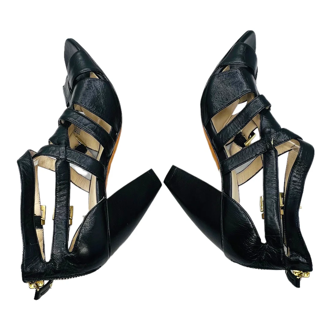 Lyle Black Leather Heels Strappy Zip Open Toe Pumps 6. 5m by Saks Fifth Ave - Image 12