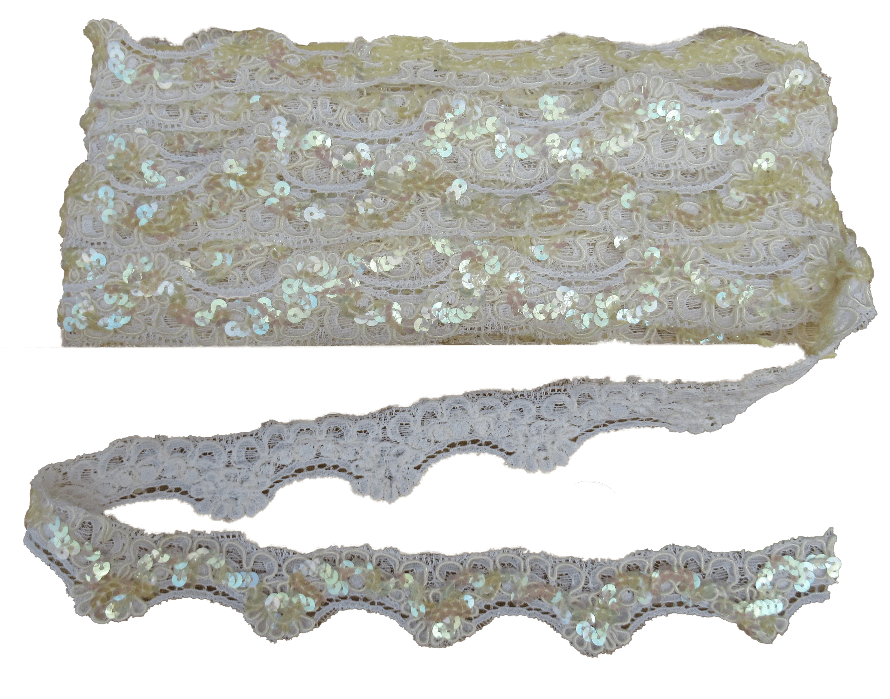 Made In France Lace 10 Yards Uncut Piece From 1995 1 Wide Re-Embroidered Sequins White Nylon Originally 899yard Bridal Trimmings