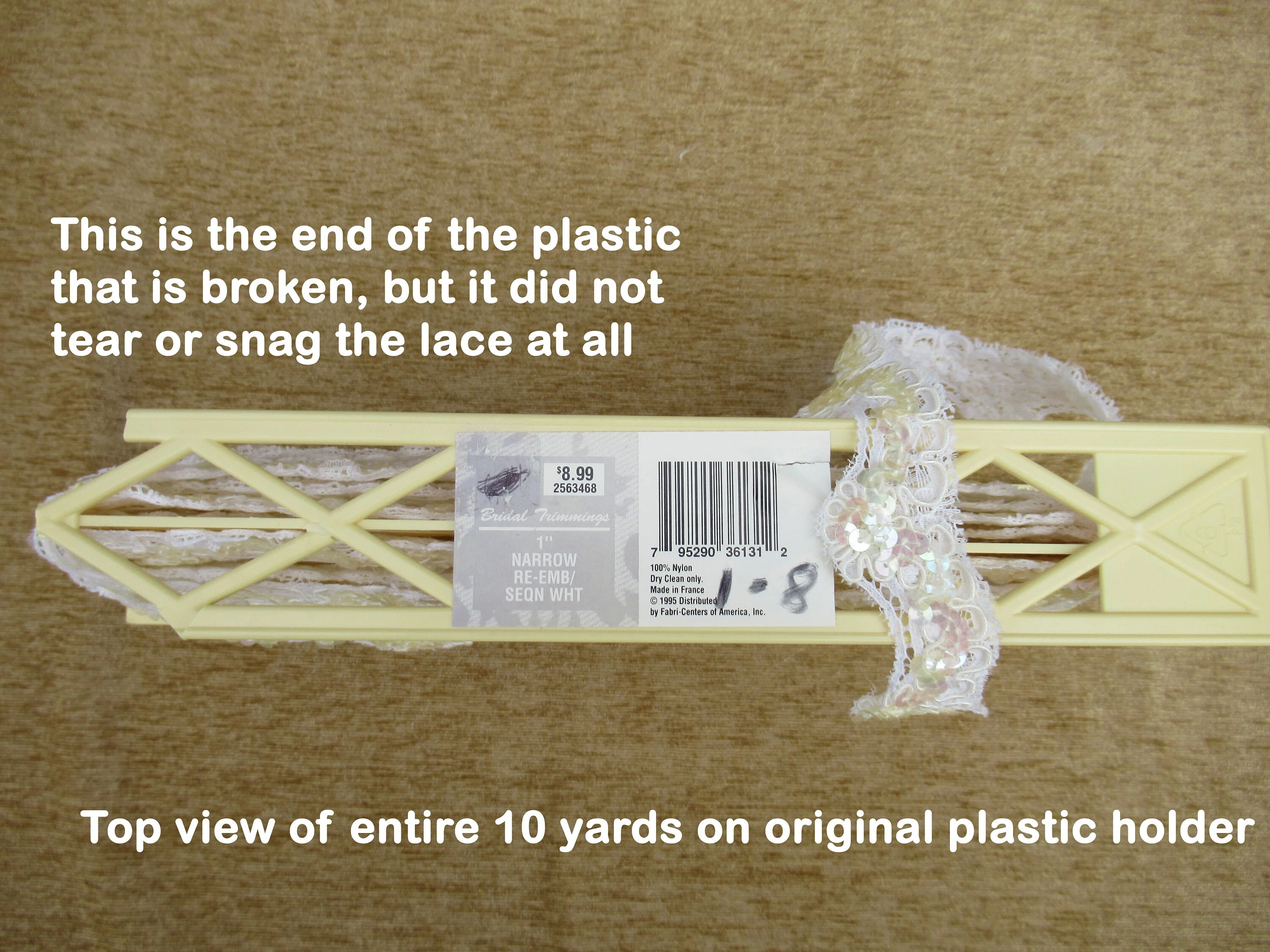 Made In France Lace 10 Yards Uncut Piece From 1995 1 Wide Re-Embroidered Sequins White Nylon Originally 899yard Bridal Trimmings - Image 6