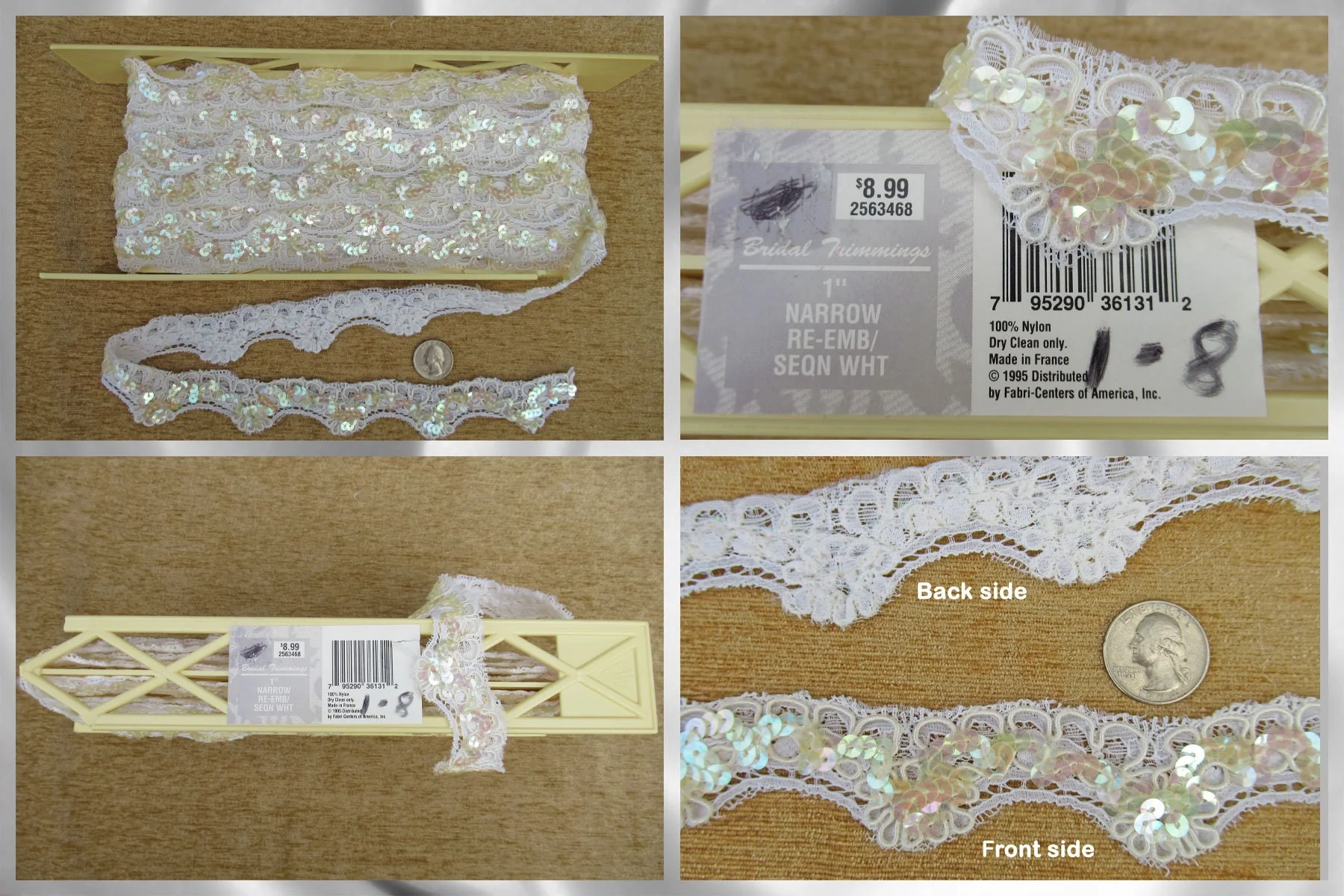 Made In France Lace 10 Yards Uncut Piece From 1995 1 Wide Re-Embroidered Sequins White Nylon Originally 899yard Bridal Trimmings - Image 8