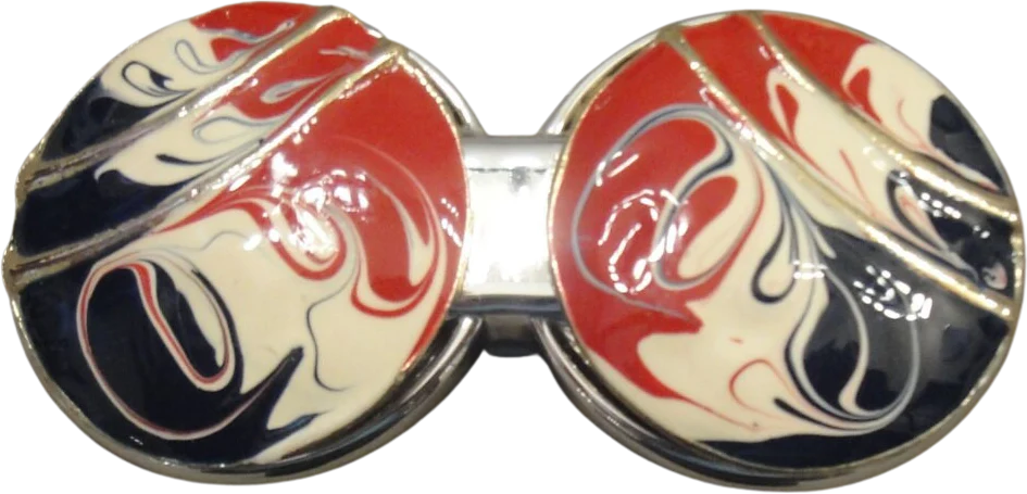 Magnetic Back Brooch Red White and Blue Enamel Oval Swirls Magnetic Back Clasp Easy To Wear Bonus Oblong Sailboat Scarf Included