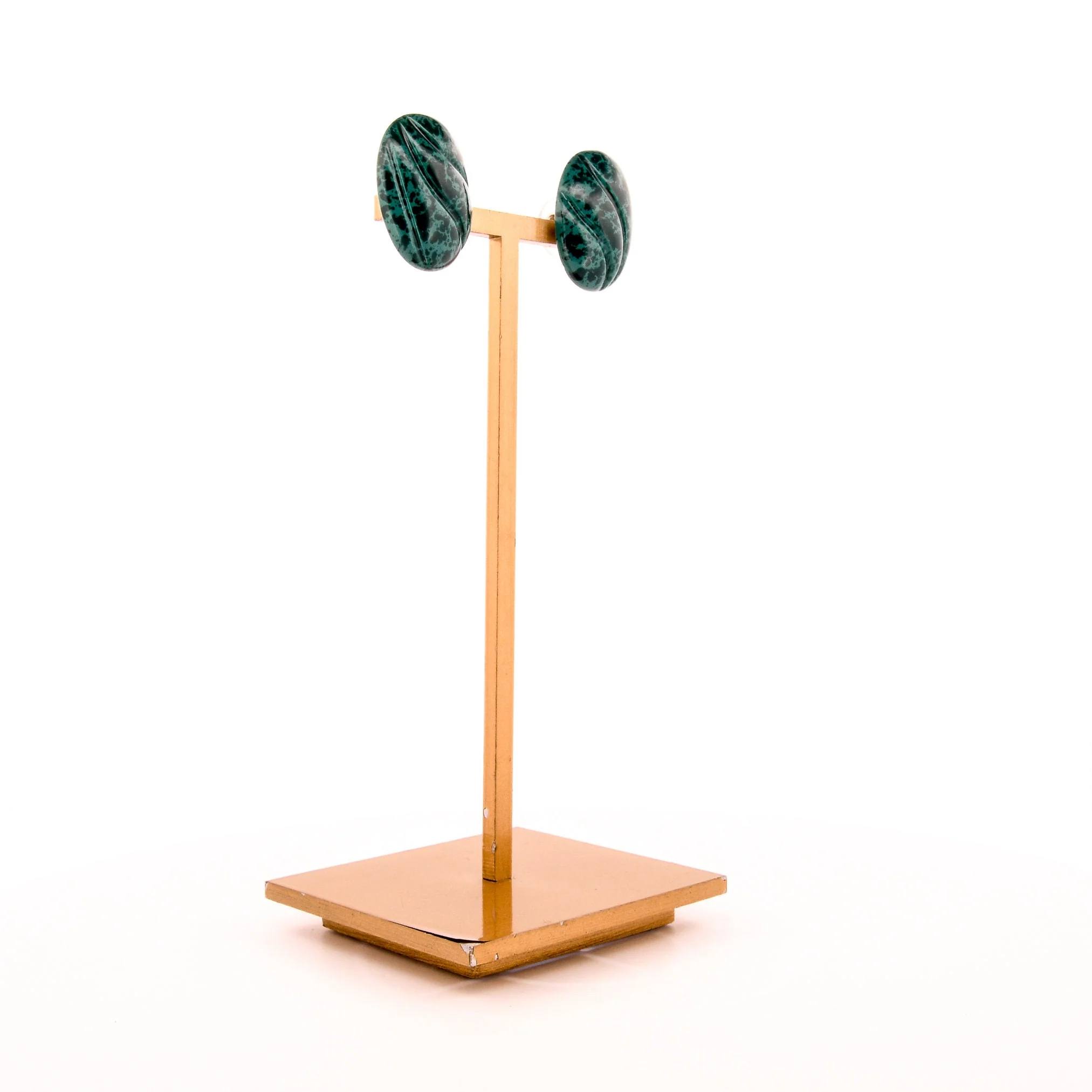 Malachite Jade Green Speckled Stud Earrings - Image 8