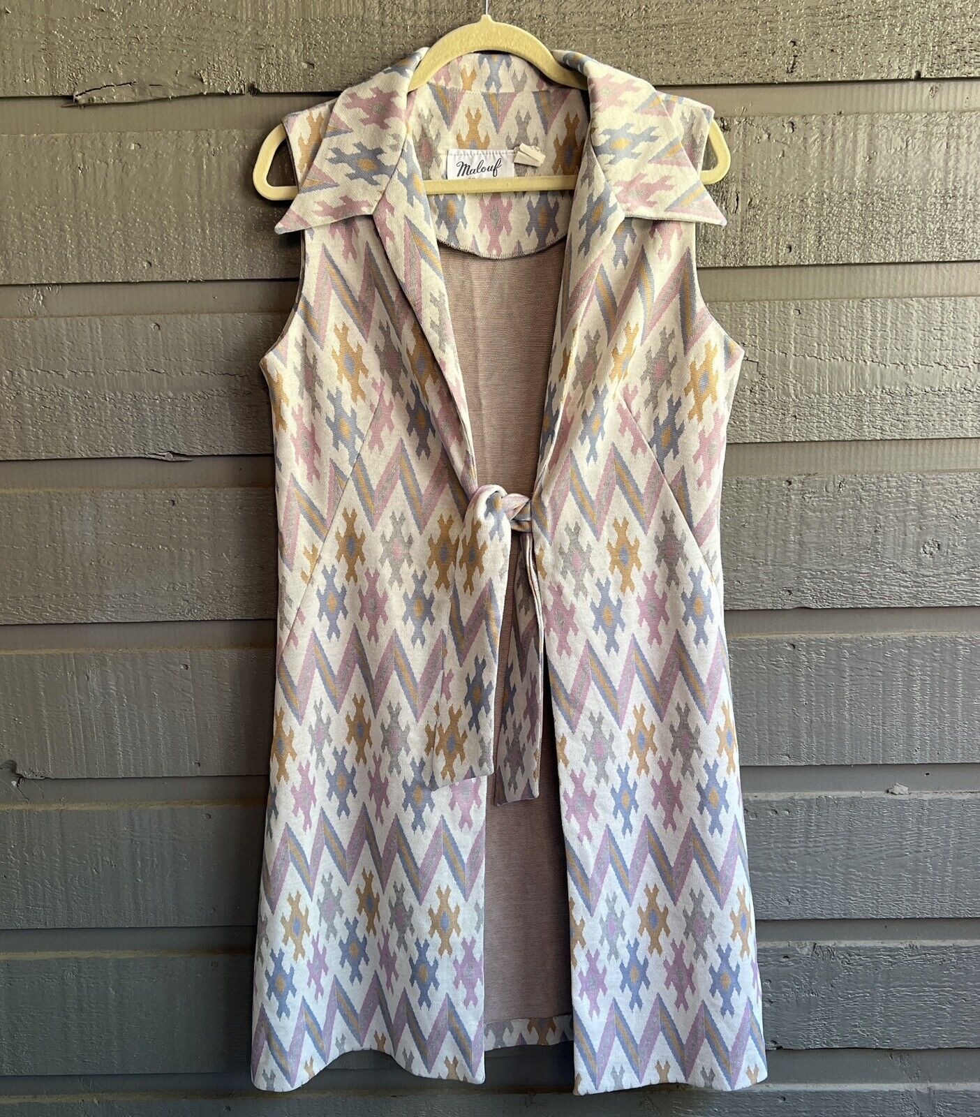 70s Aztec Native Knit Tie Wrap Long Cardigan Size 14 By Malouf of Dallas - Image 3