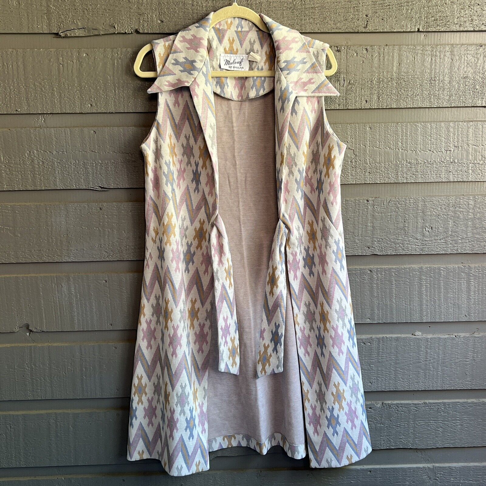 70s Aztec Native Knit Tie Wrap Long Cardigan Size 14 By Malouf of Dallas - Image 4