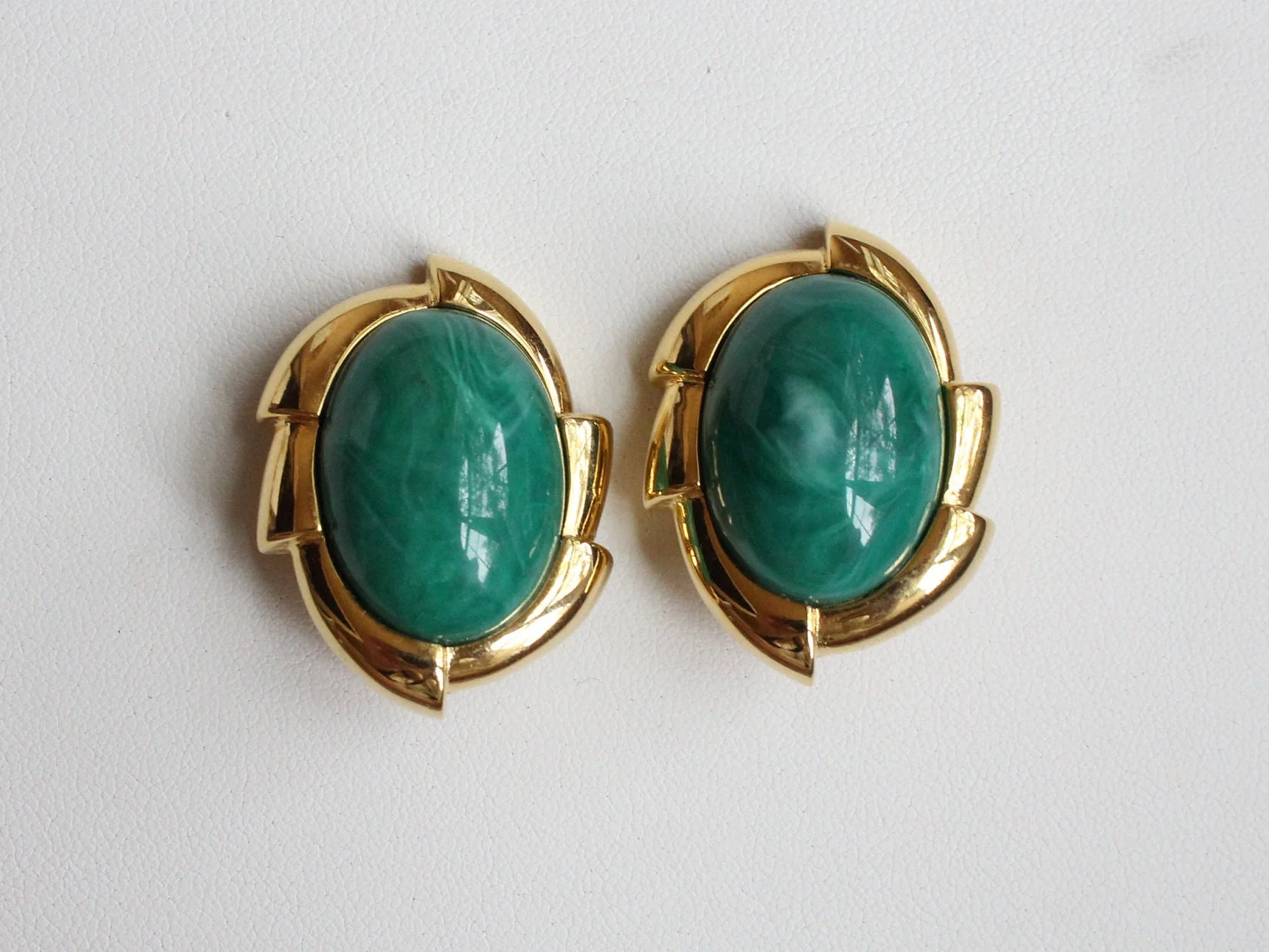Marbled Green Cabochon Clip On Statement Earrings - Image 2