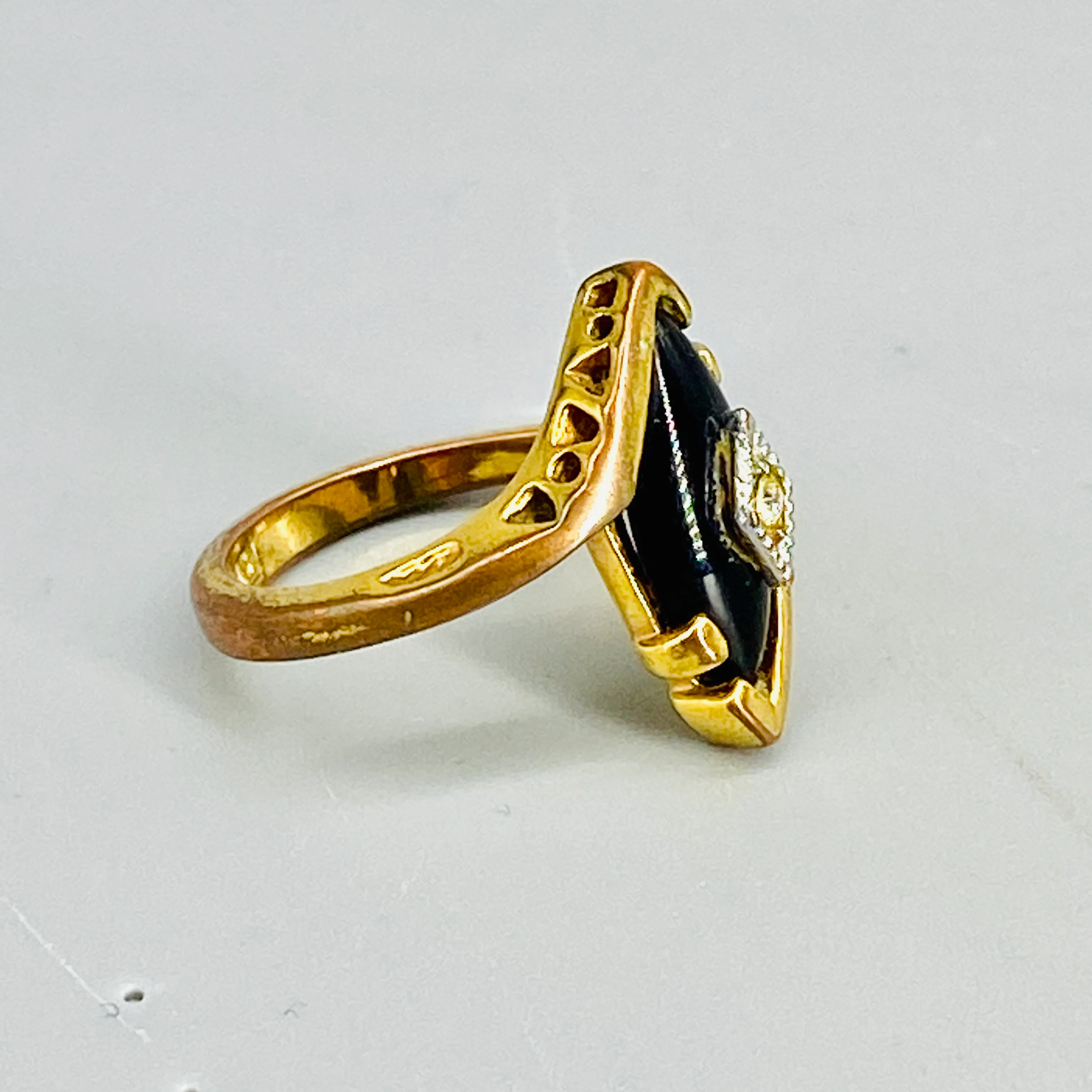 Marquise Art Deco Ring Black And Gold Rhinestone - Image 12