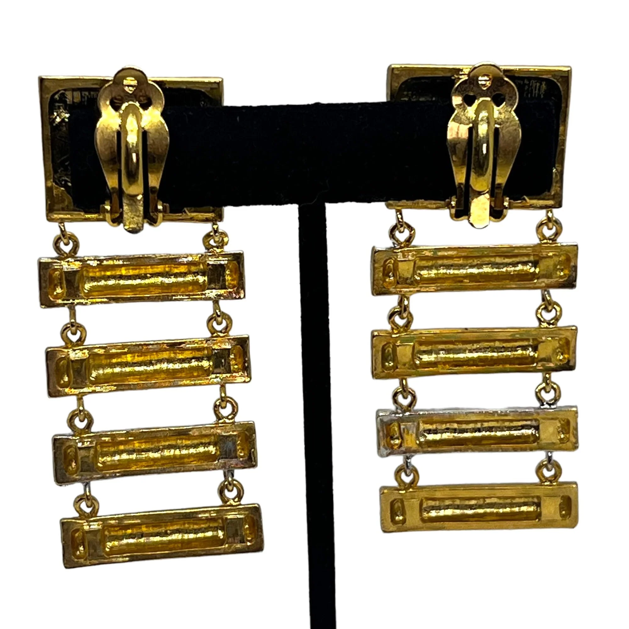 Marvelous Vintage Modernist Drop Earrings 80s 90s Chunky Runway Mixed Metal Gold Silver Ladder High Quality - Image 3