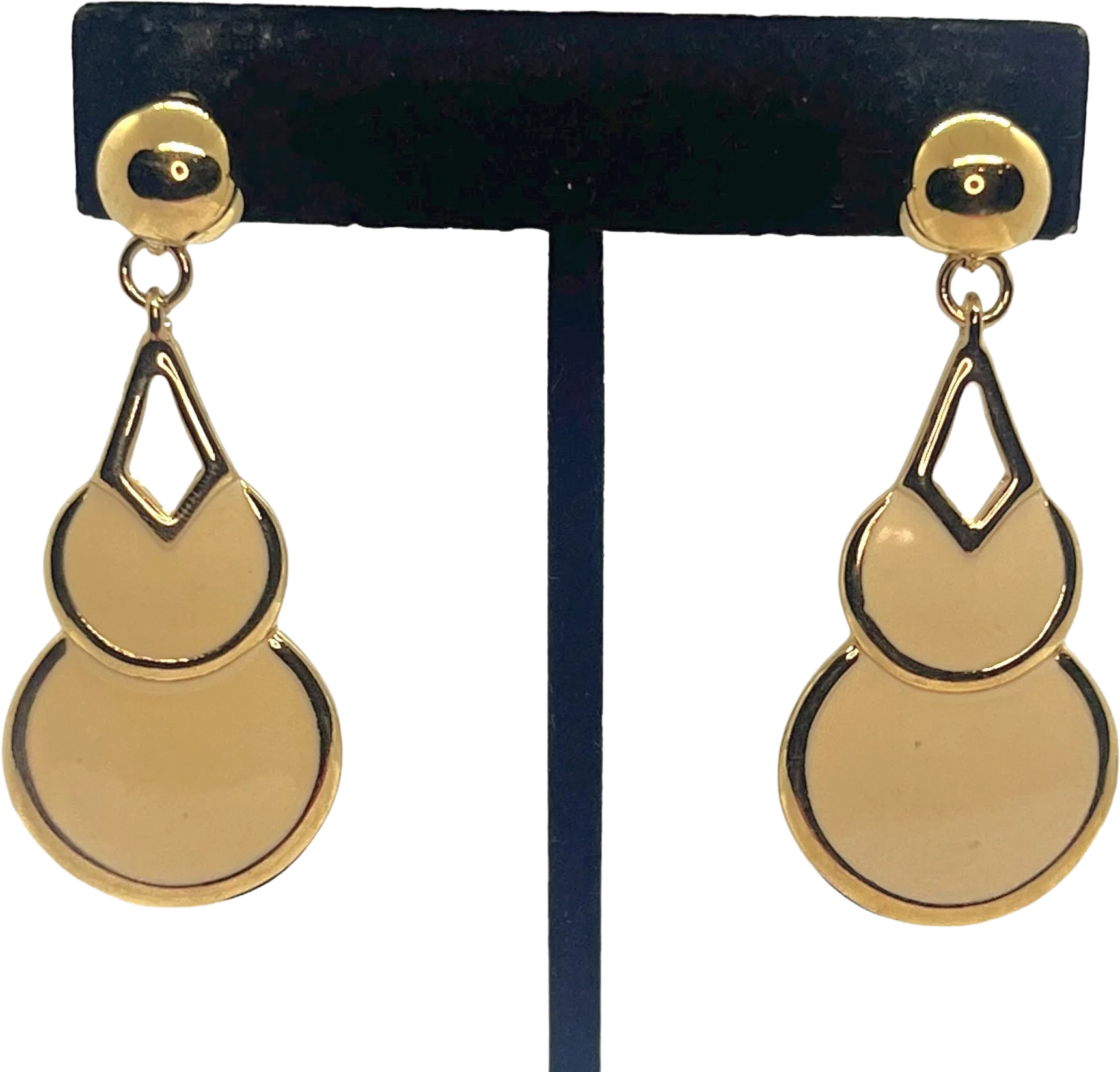 Marvelous Vintage Napier Enamel Earrings 80s 90s Runway Couture Gold Tone Cream Drop Dangles Chunky by Napier