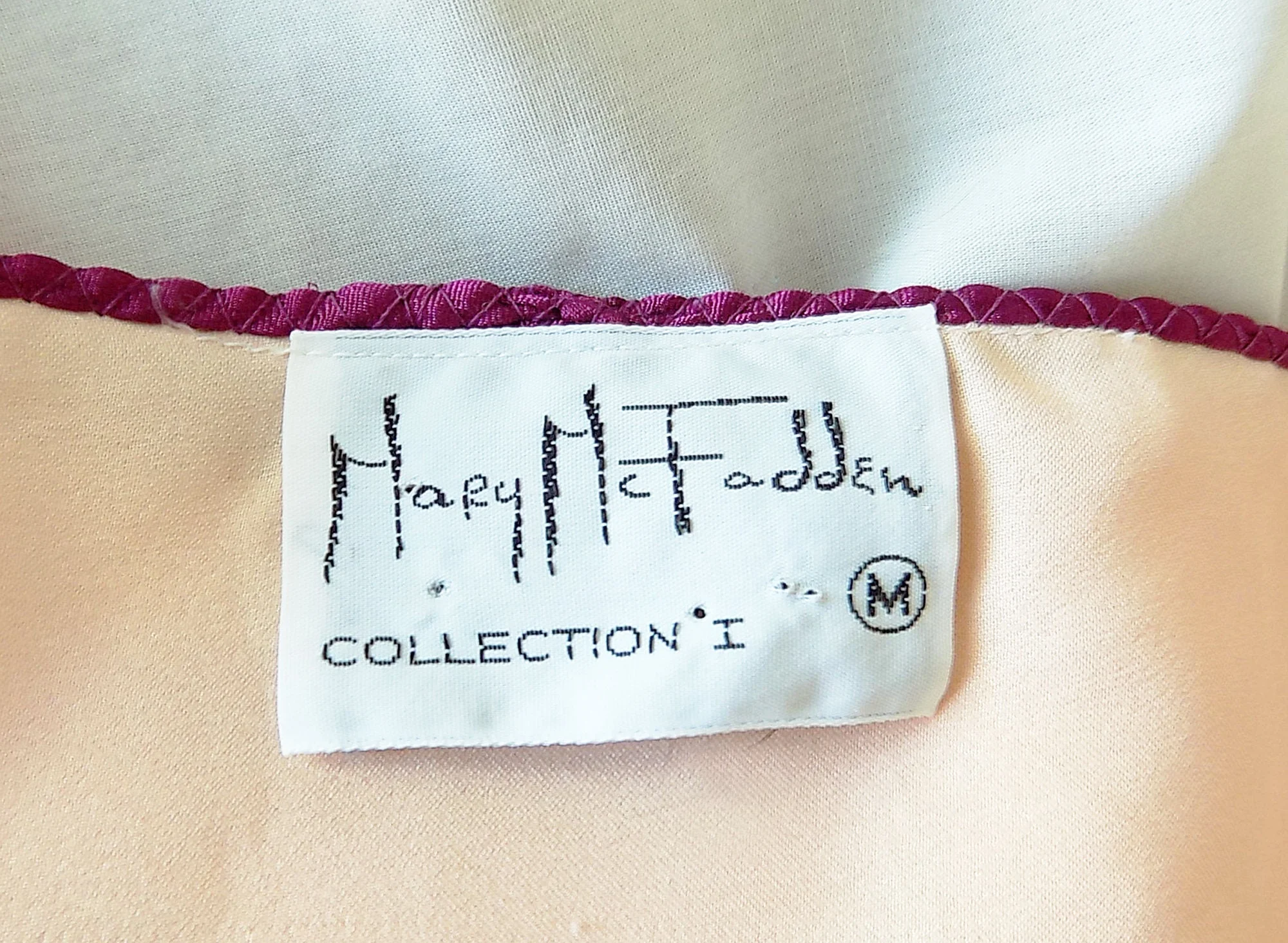 Mary Mcfadden Collection I Silk Kaftan with Burgundy Ribbed Seams Designer Peach Purple Red Teal by Mary Mcfadden - Image 8