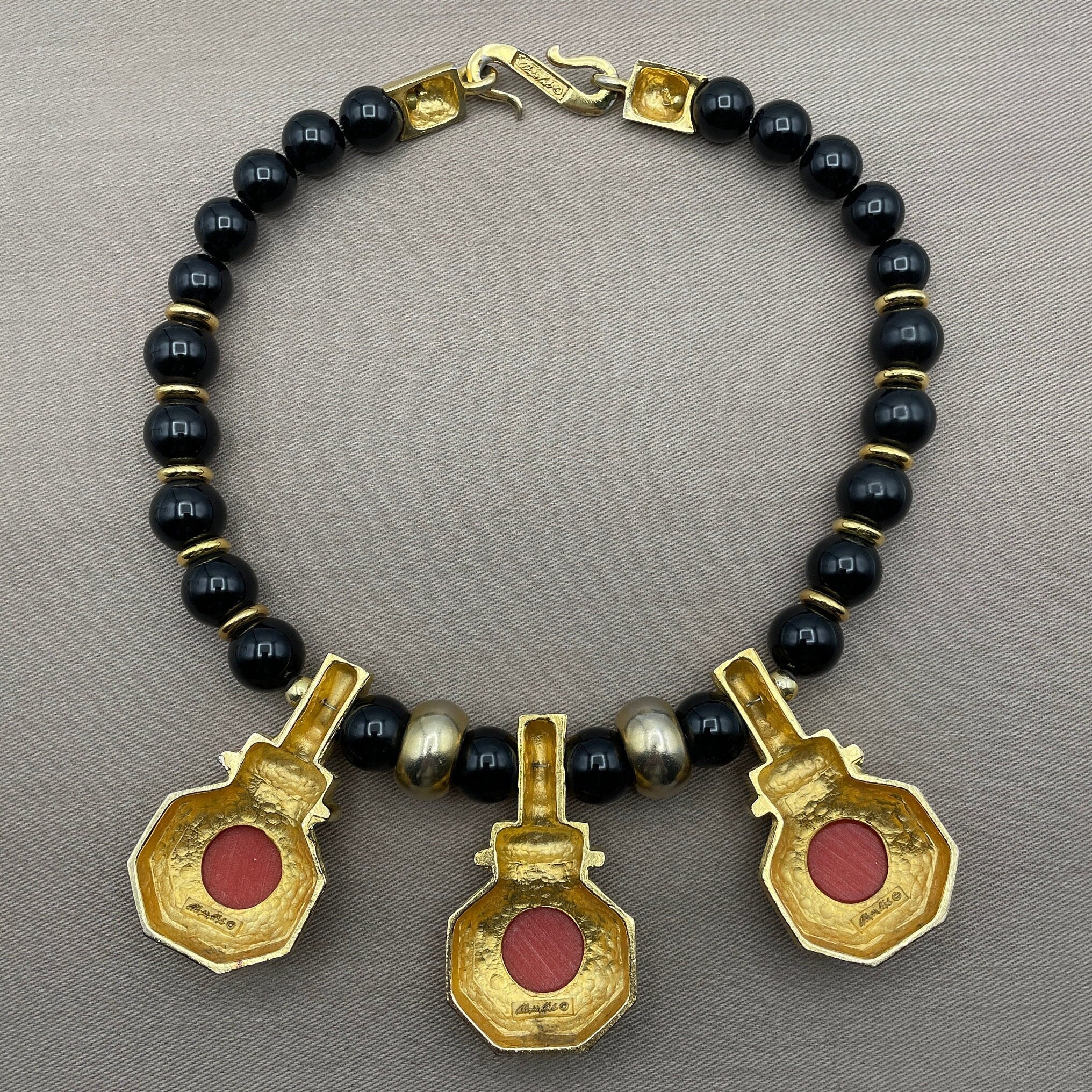 Massive Alexis Kirk Signed Statement Choker Necklace Black Beads Red Carnelian Carved Cameo Greek Roman by Alexis Kirk - Image 7
