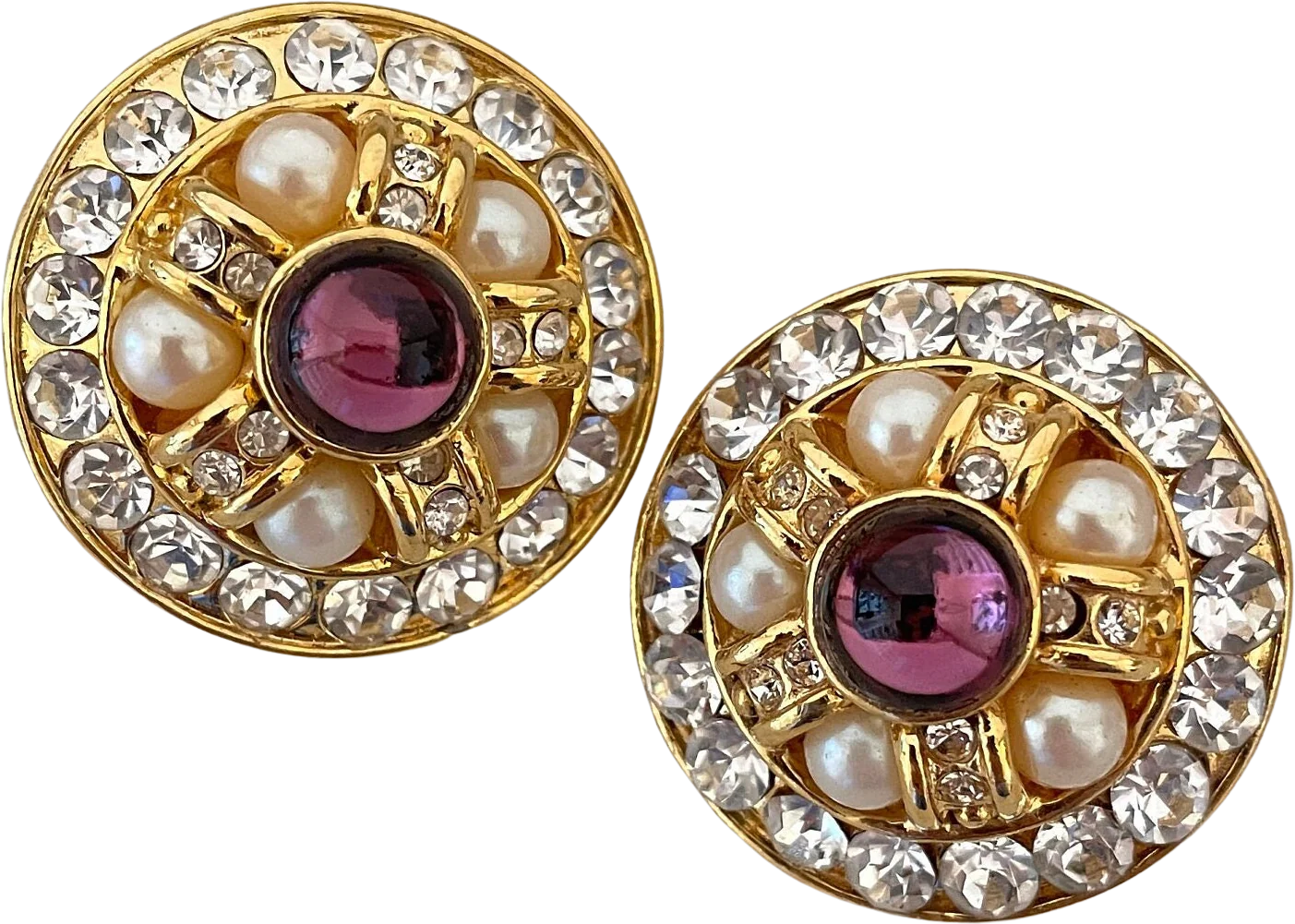 Massive Blanca Signed Bejeweled Cabochon Clip-On Statement Earrings by Blanca