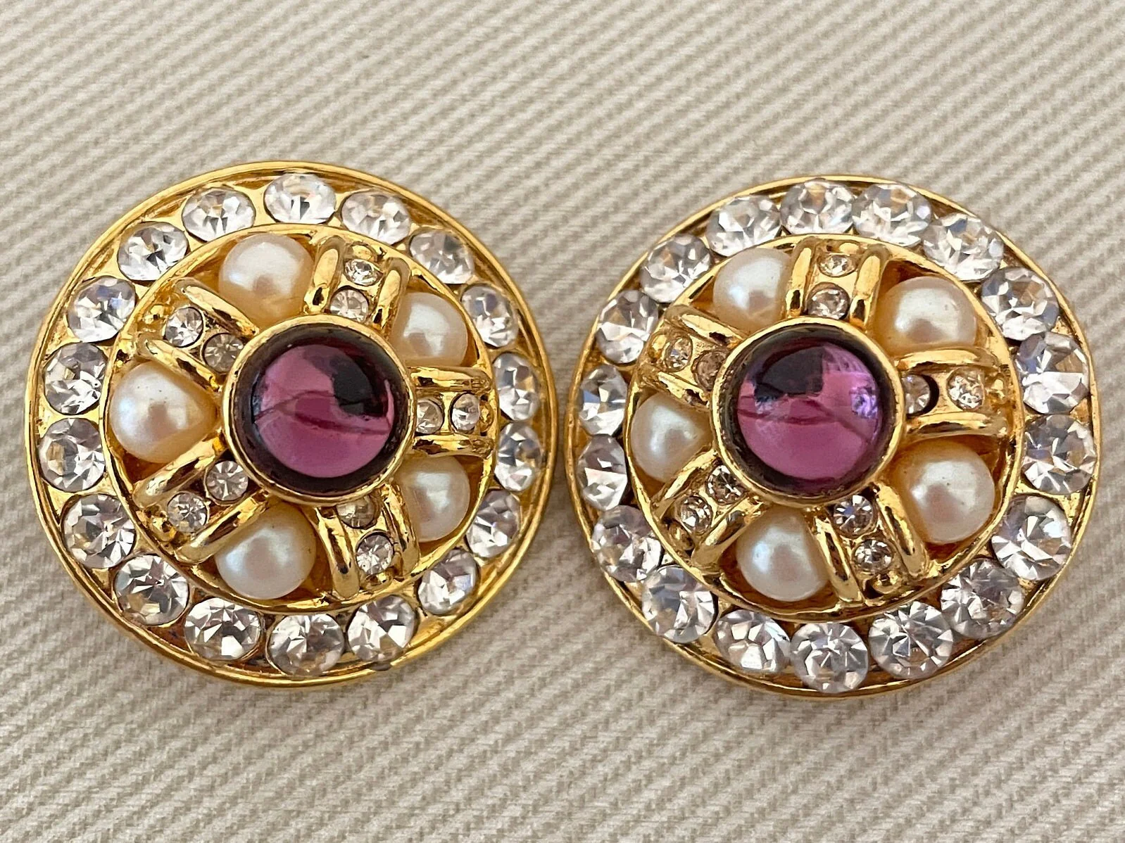 Massive Blanca Signed Bejeweled Cabochon Clip-On Statement Earrings by Blanca - Image 2