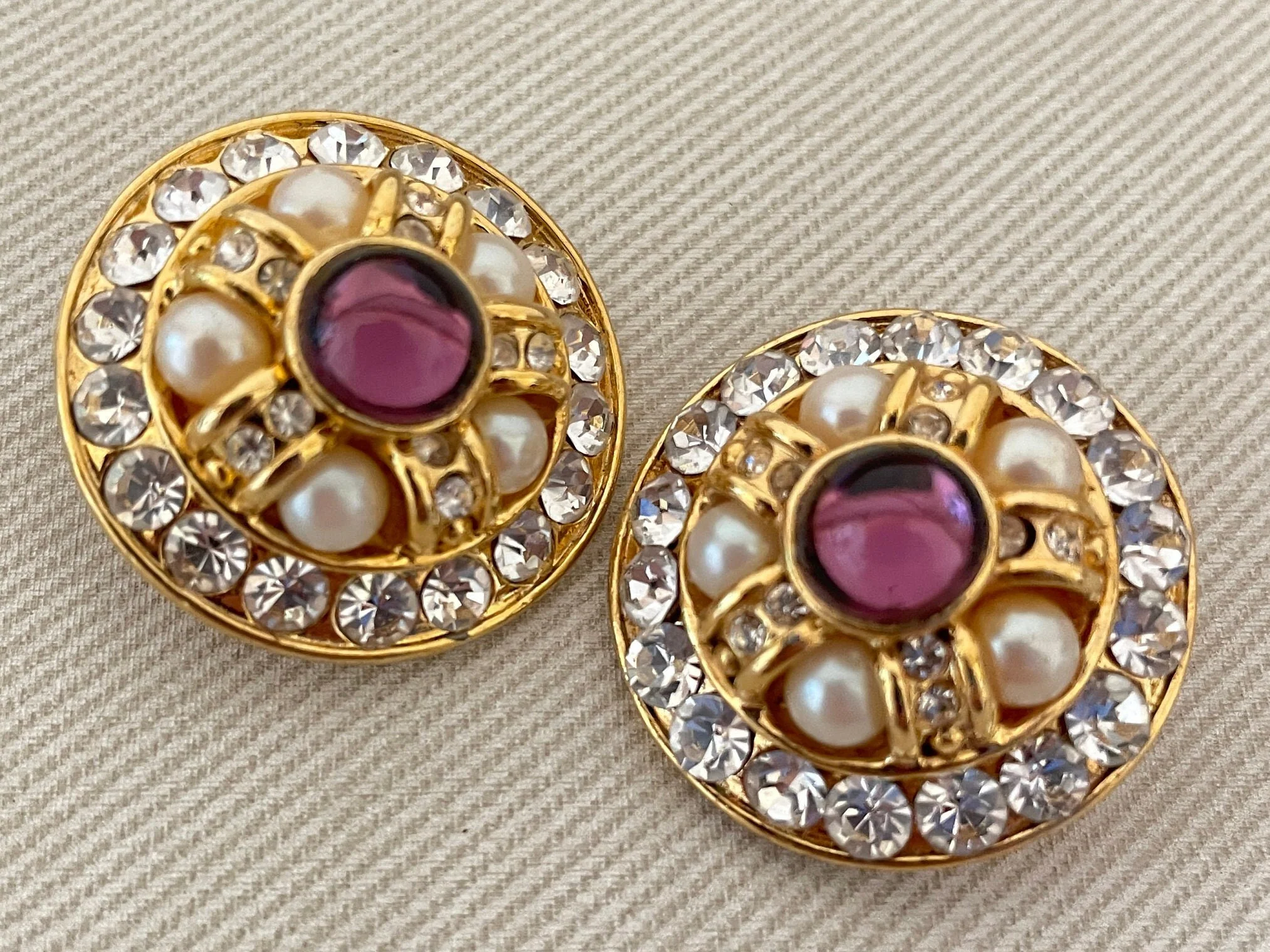 Massive Blanca Signed Bejeweled Cabochon Clip-On Statement Earrings by Blanca - Image 3
