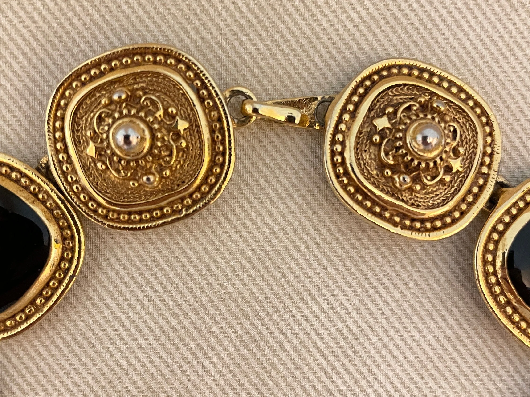 Massive Byzantine Medallion Vintage Jewelry Set Black Enamel Statement Earrings and Necklace - Image 5